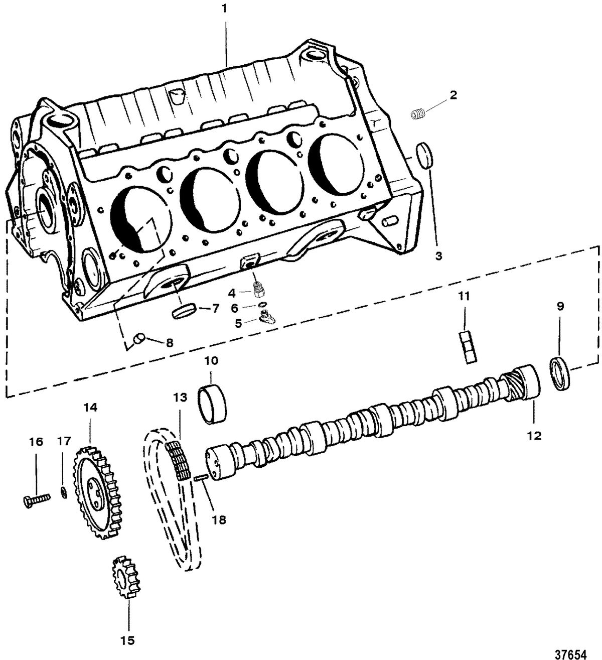 MERCRUISER 5.7L 2BBL 5.7LX 4BBL 350 MAG ALPHA/BRAVO CYLINDER BLOCK AND CAMSHAFT(350 C.I.D. FLAT LIFTERS)