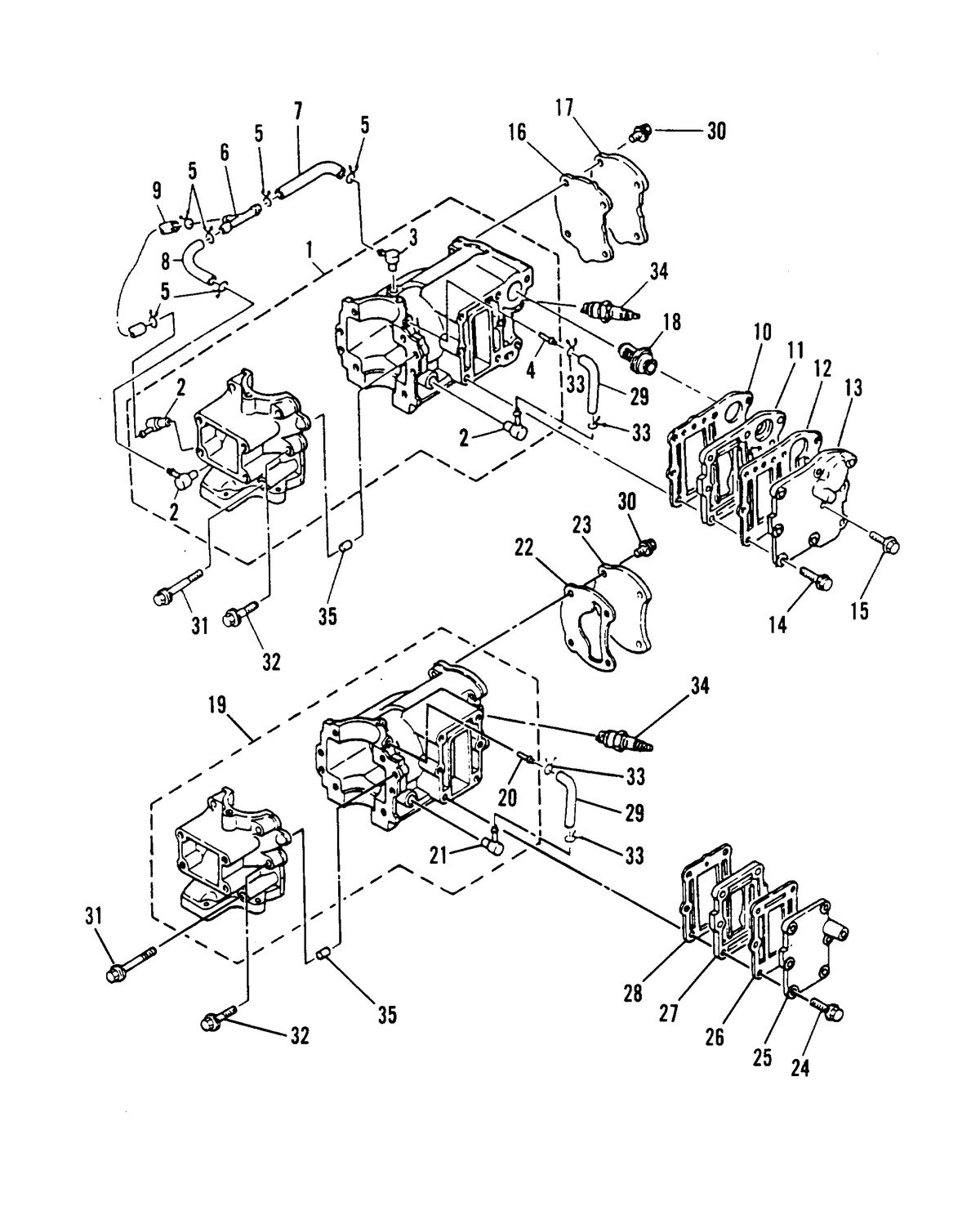 MARINER 5 H.P. CRANKCASE AND CYLINDER HEAD