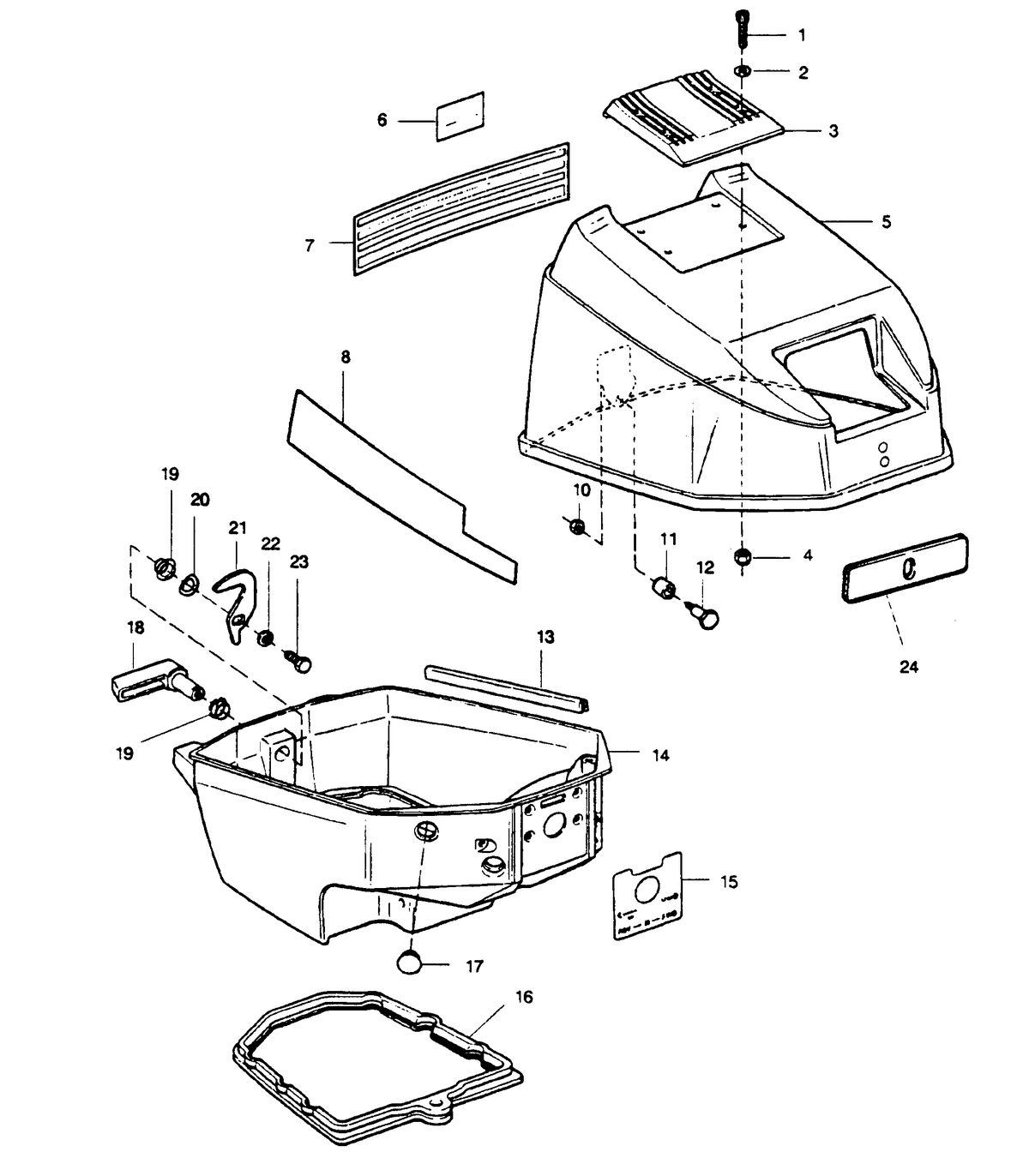 SEARS 9.9 H.P. STANDARD 15" (38.1 CM) LEG OUTBOARD MOTOR ENGINE COVER AND SUPPORT PLATE