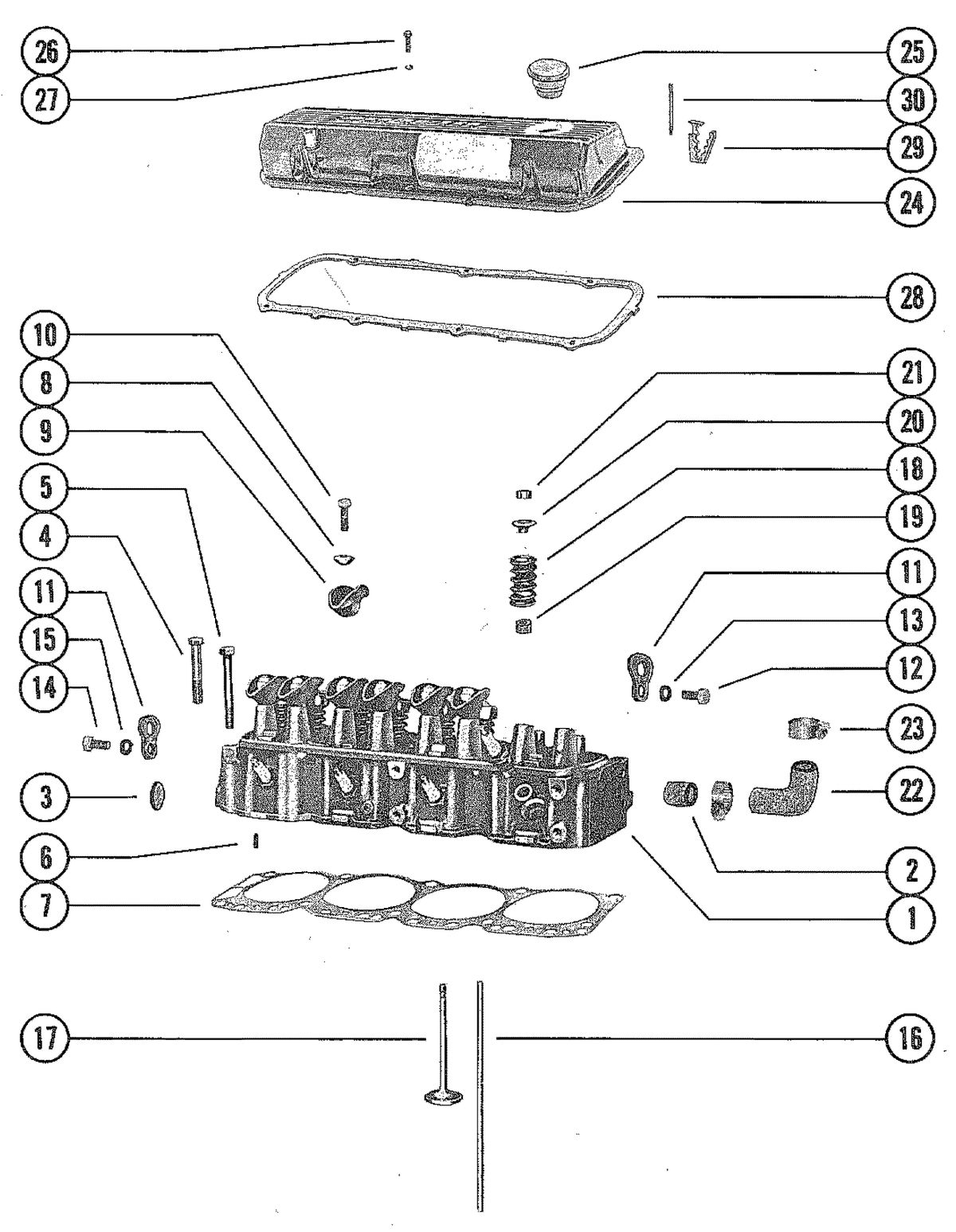 MERCRUISER 470 ENGINE CYLINDER HEAD ASSEMBLY AND ROCKER COVER