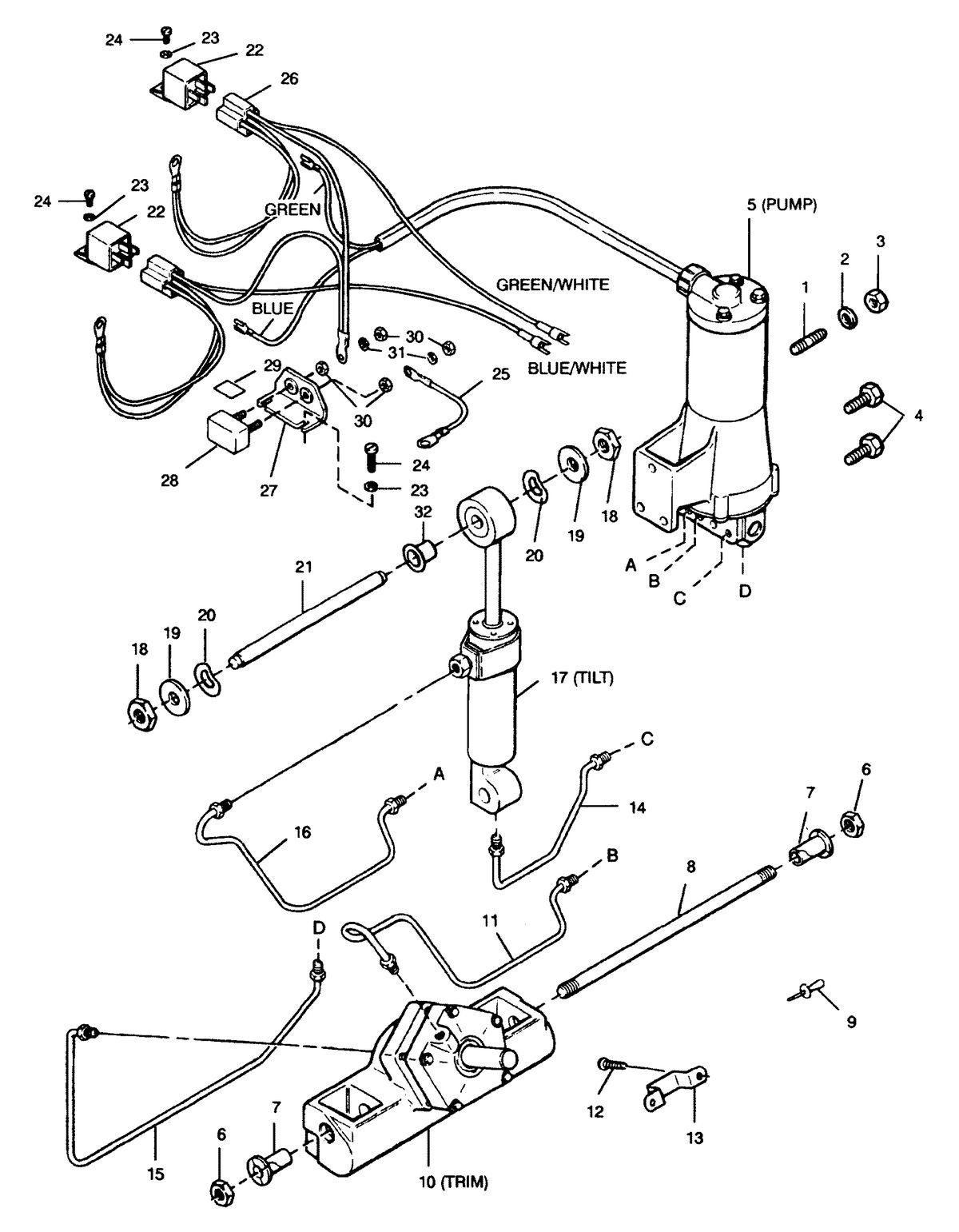 FORCE FORCE 1991 90 H.P. "A" MODELS POWER TRIM UNIT