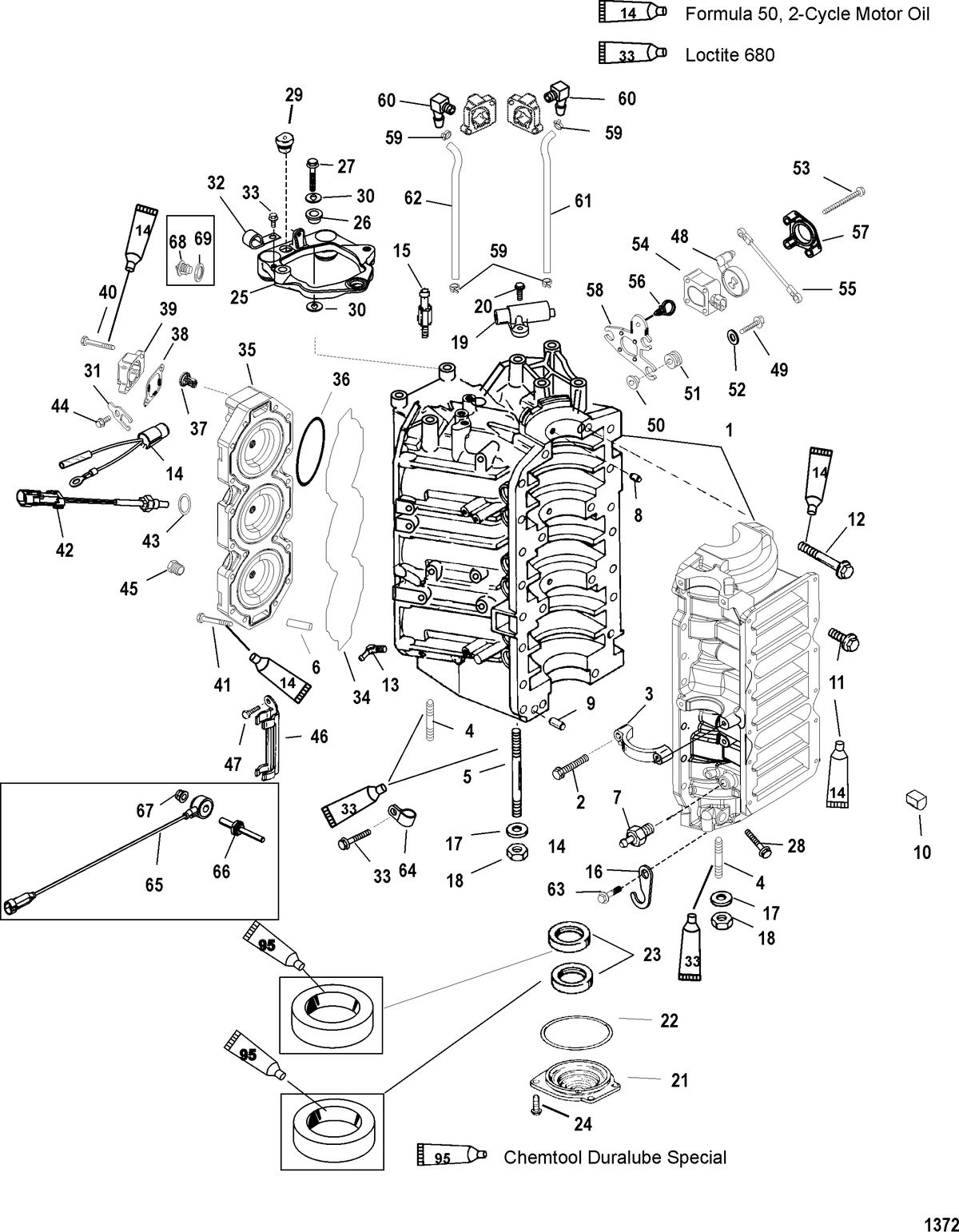 MERCURY/MARINER 200/225/250 (3.0L) SEAPRO/MARATHON EFI CYLINDER BLOCK AND END CAP