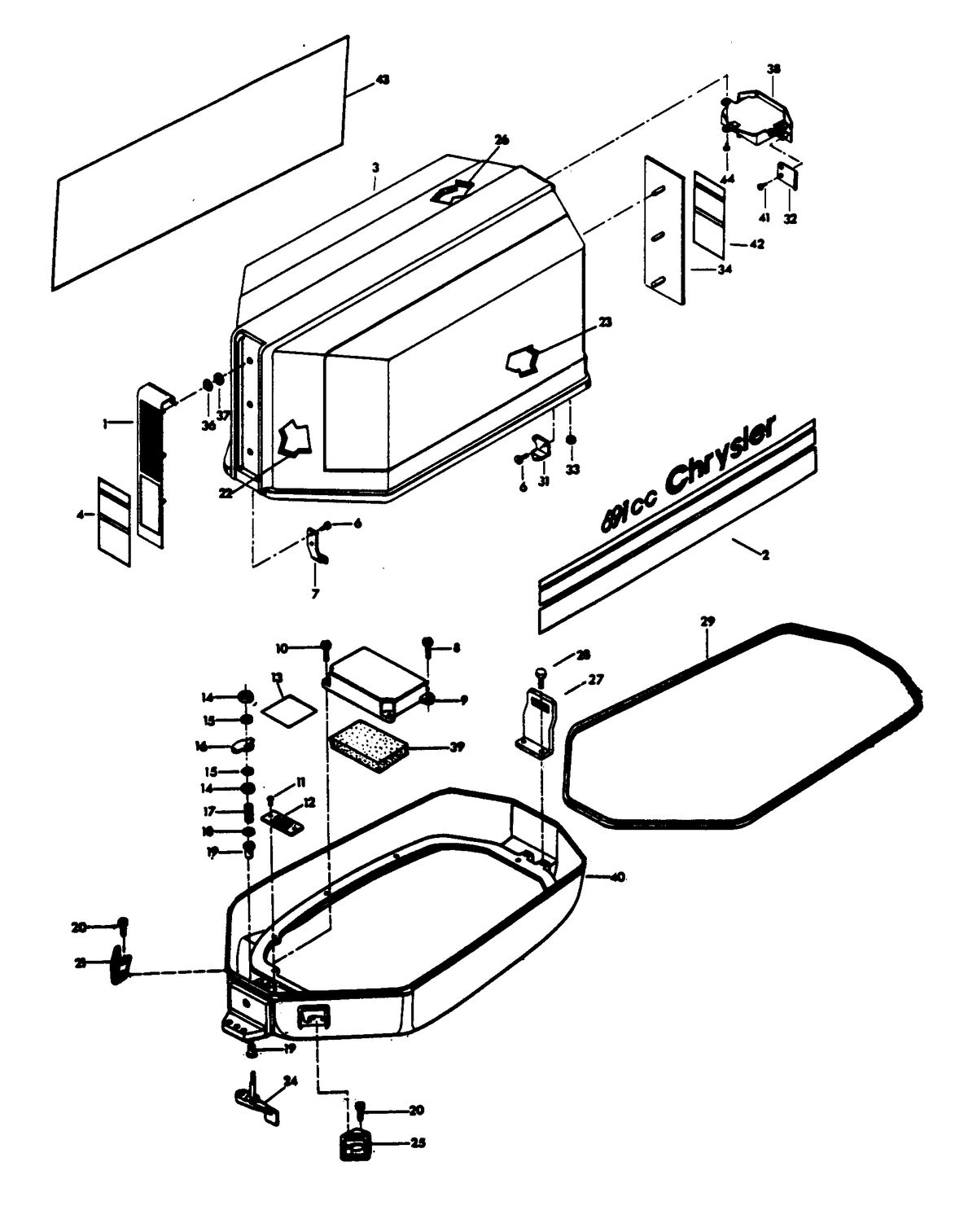CHRYSLER 45 H.P. ENGINE COVER AND SUPPORT PLATE