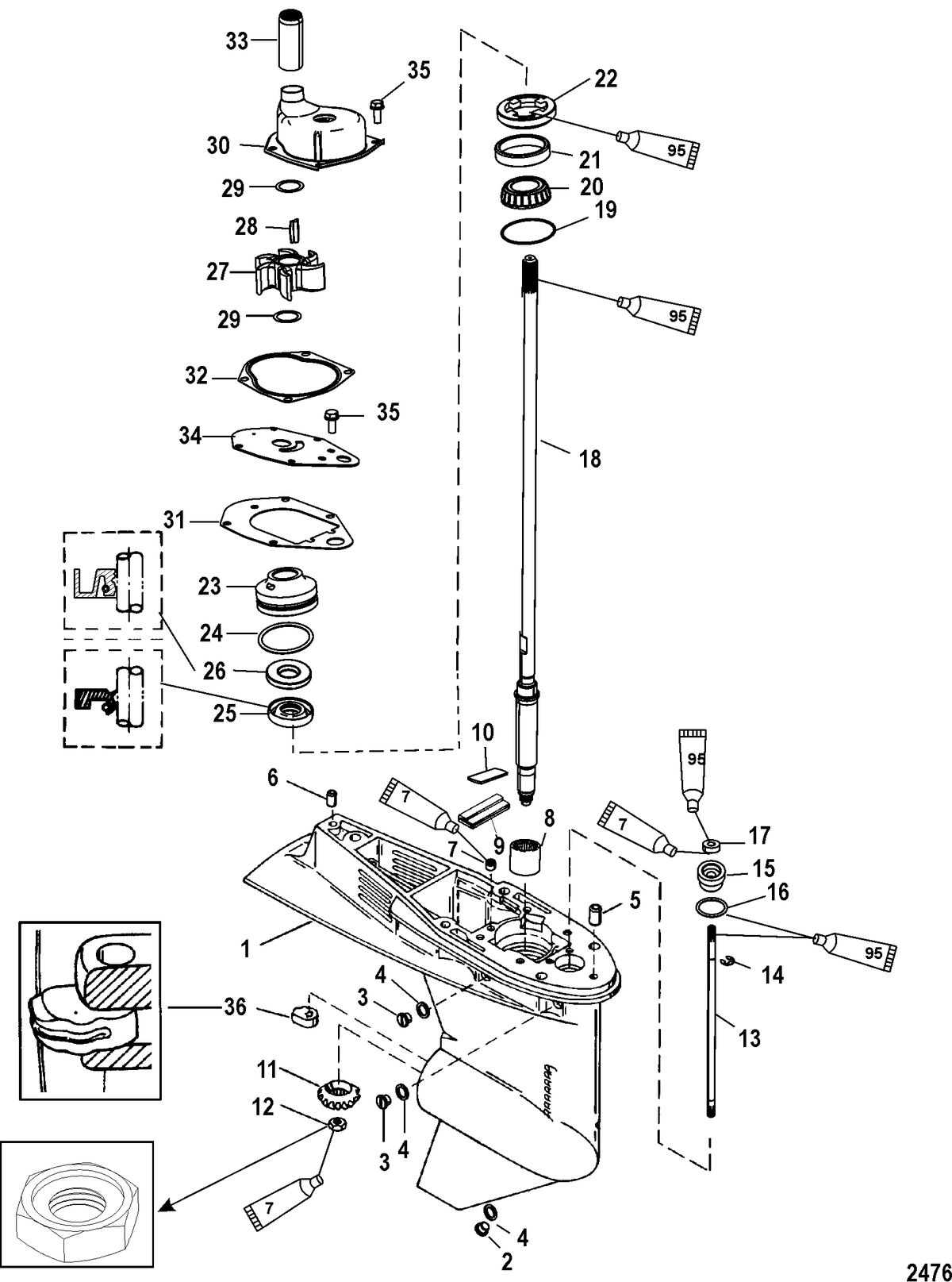 MERCURY/MARINER 55/60 JET 40/45 (3 CYLINDER) Gear Housing, Driveshaft 1.64:1 Gear Ratio