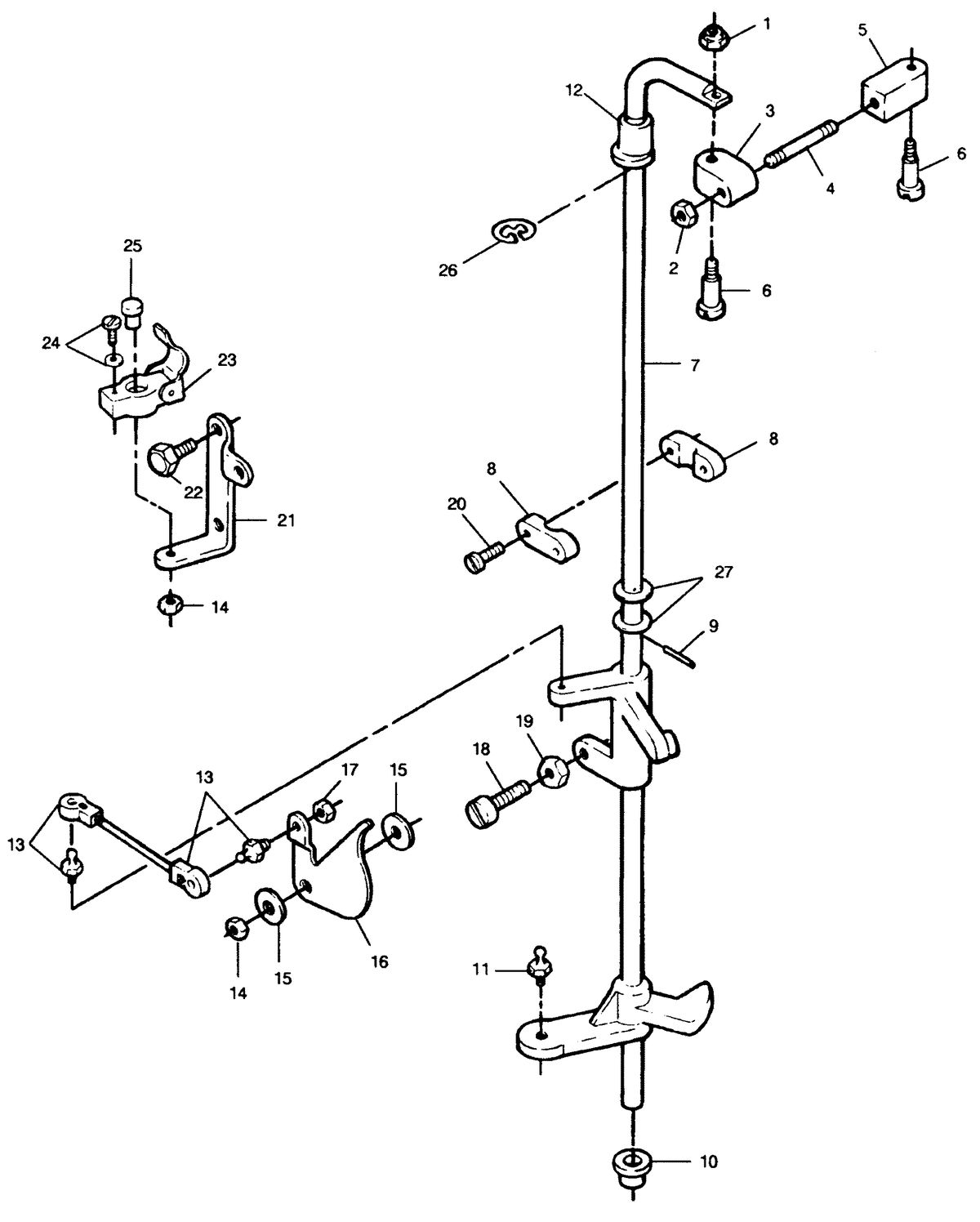 FORCE FORCE 1991 120 H.P "D" MODEL L-DRIVE TOWERSHAFT AND THROTTLE LINKAGE