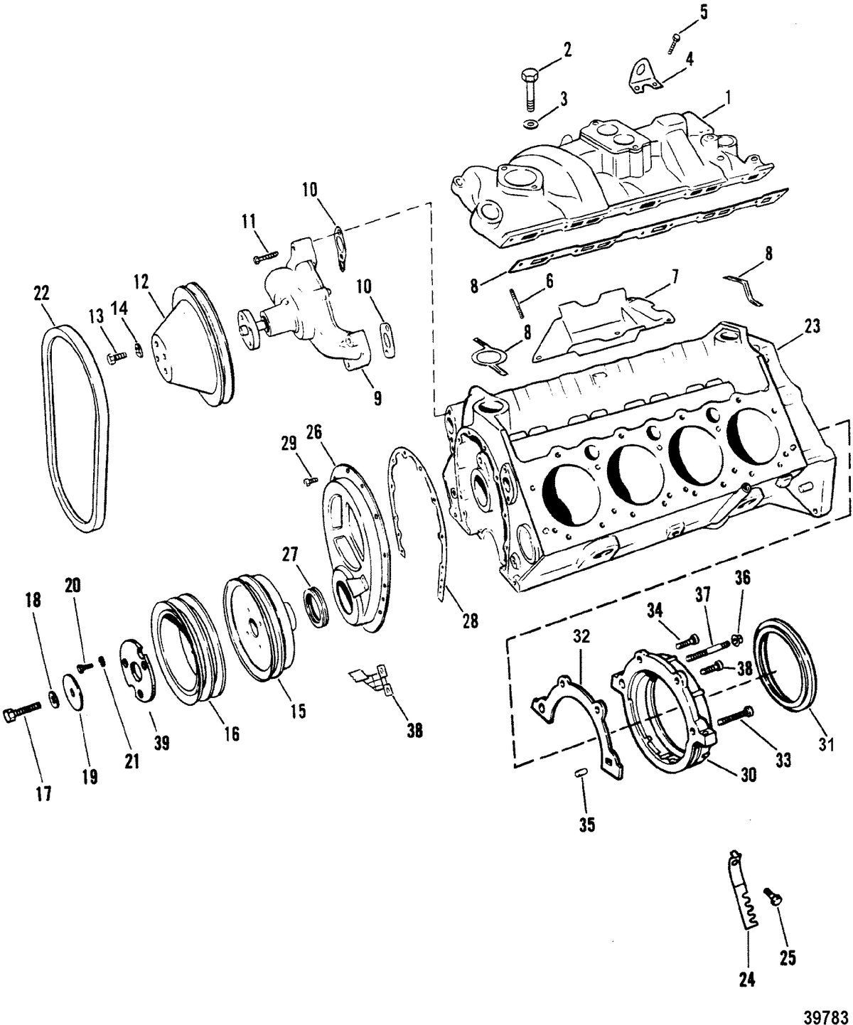 MERCRUISER 230 HP/260 H.P. INBOARD ENGINE (GM) INTAKE MANIFOLD AND FRONT COVER(230)