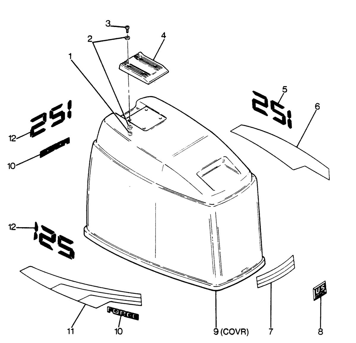 FORCE FORCE 1988 125 HP "C" MODELS ENGINE COVER MAXUM MODELS