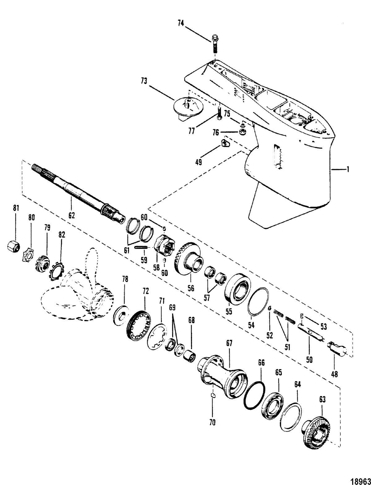 MERCURY/MARINER 135/150 H.P (V-6) Gear Housing, Propeller Shaft