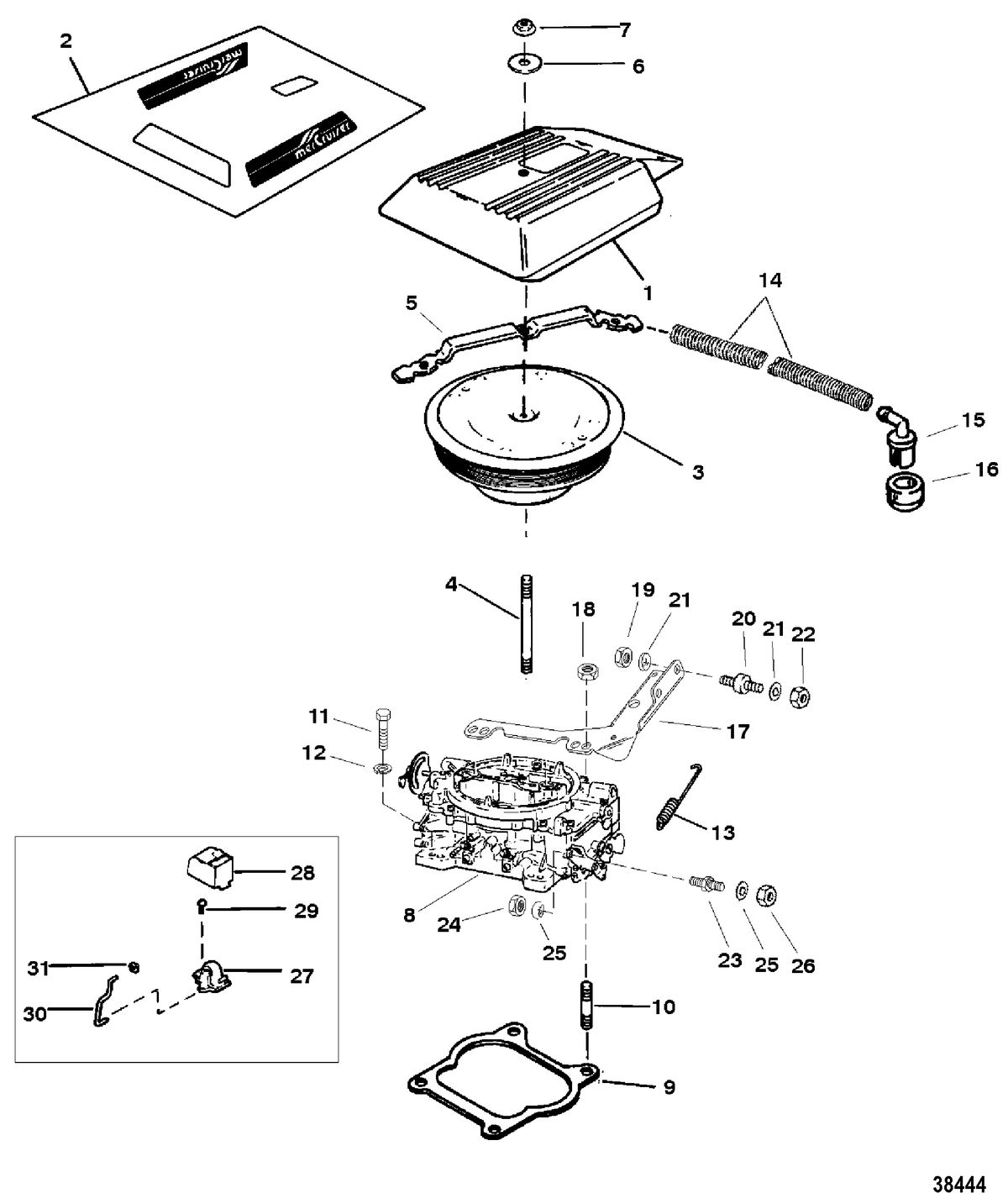 MERCRUISER 4.3L/4.3LX ALPHA ONE ENGINE (262 CID) GEN II CARBURETOR AND THROTTLE LINKAGE(4 BARREL)