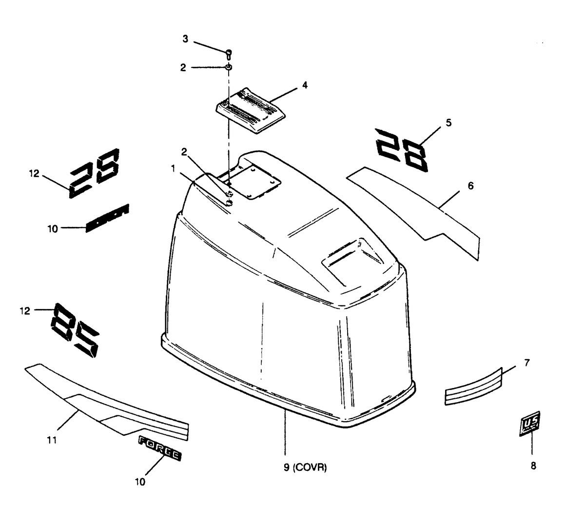 FORCE FORCE 1989 85 H.P. "G" MODELS ENGINE COVER MAXUM MODELS