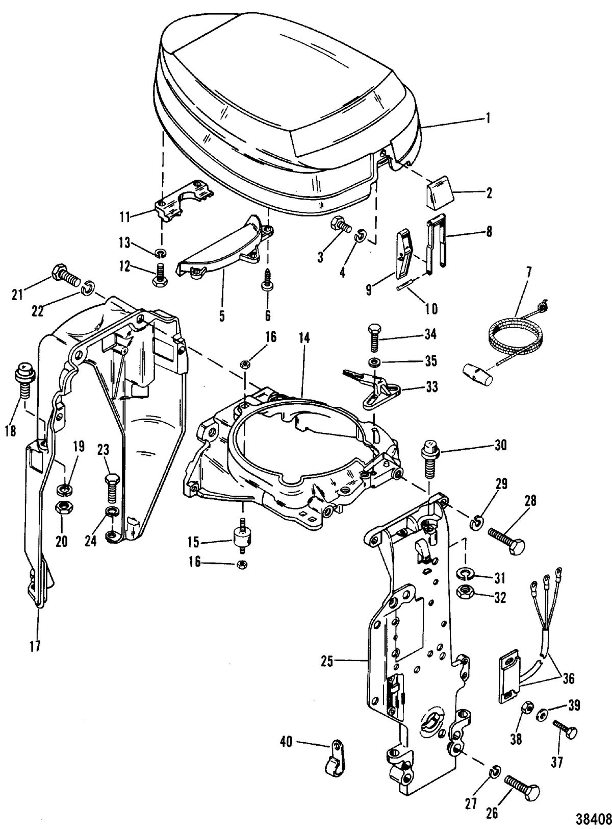 MERCURY/MARINER 90/115 H.P. (INLINE) TOP COWL AND SUPPORT BRACKETS