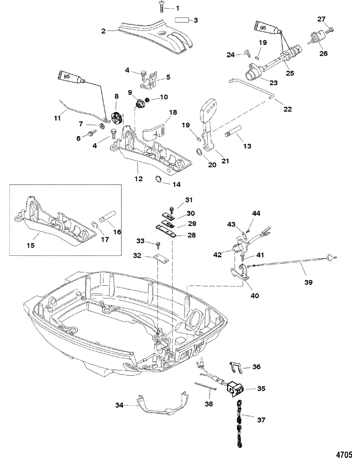 MERCURY/MARINER 9.9/13.5/15 (323CC) 8/9.9/15 BODENSEE 4-STROKE Throttle/Shift Linkage(Handle Models)