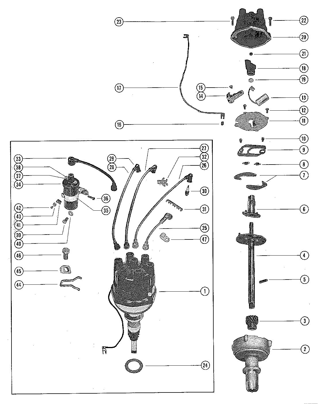 MERCRUISER 140 ENGINE (6 CYLINDER) DISTRIBUTOR ASSEMBLY AND COIL