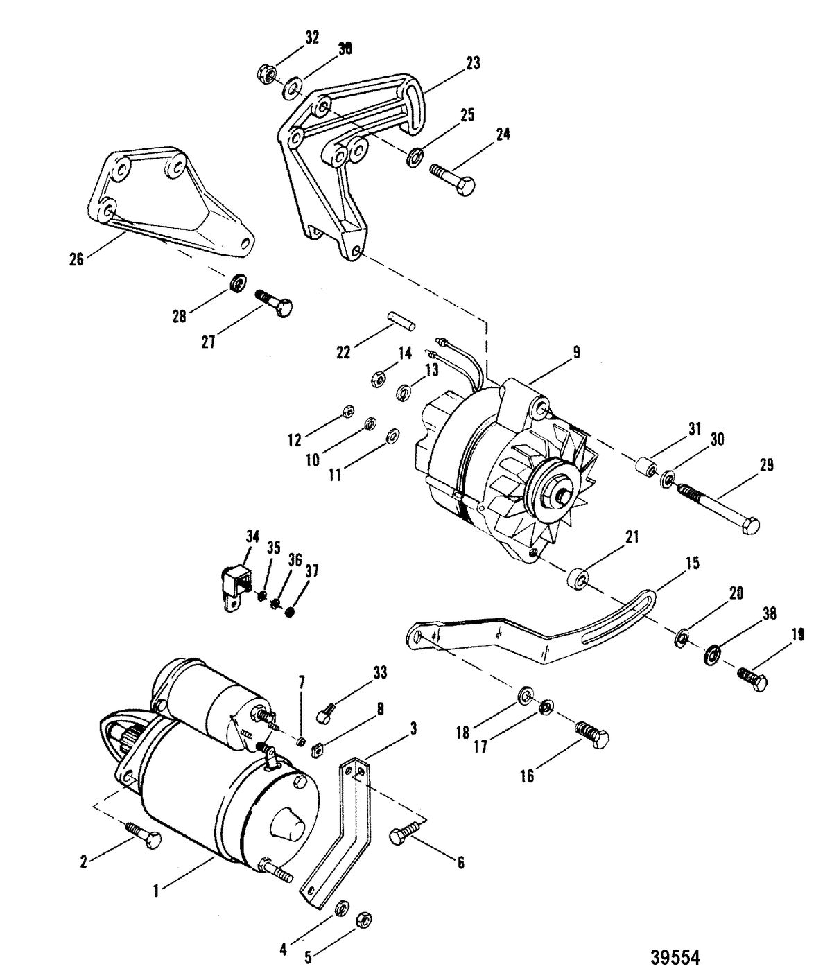 MERCRUISER 898/200/228/230/260 HP R/MR/ALPHA ONE STARTER MOTOR AND ALTERNATOR