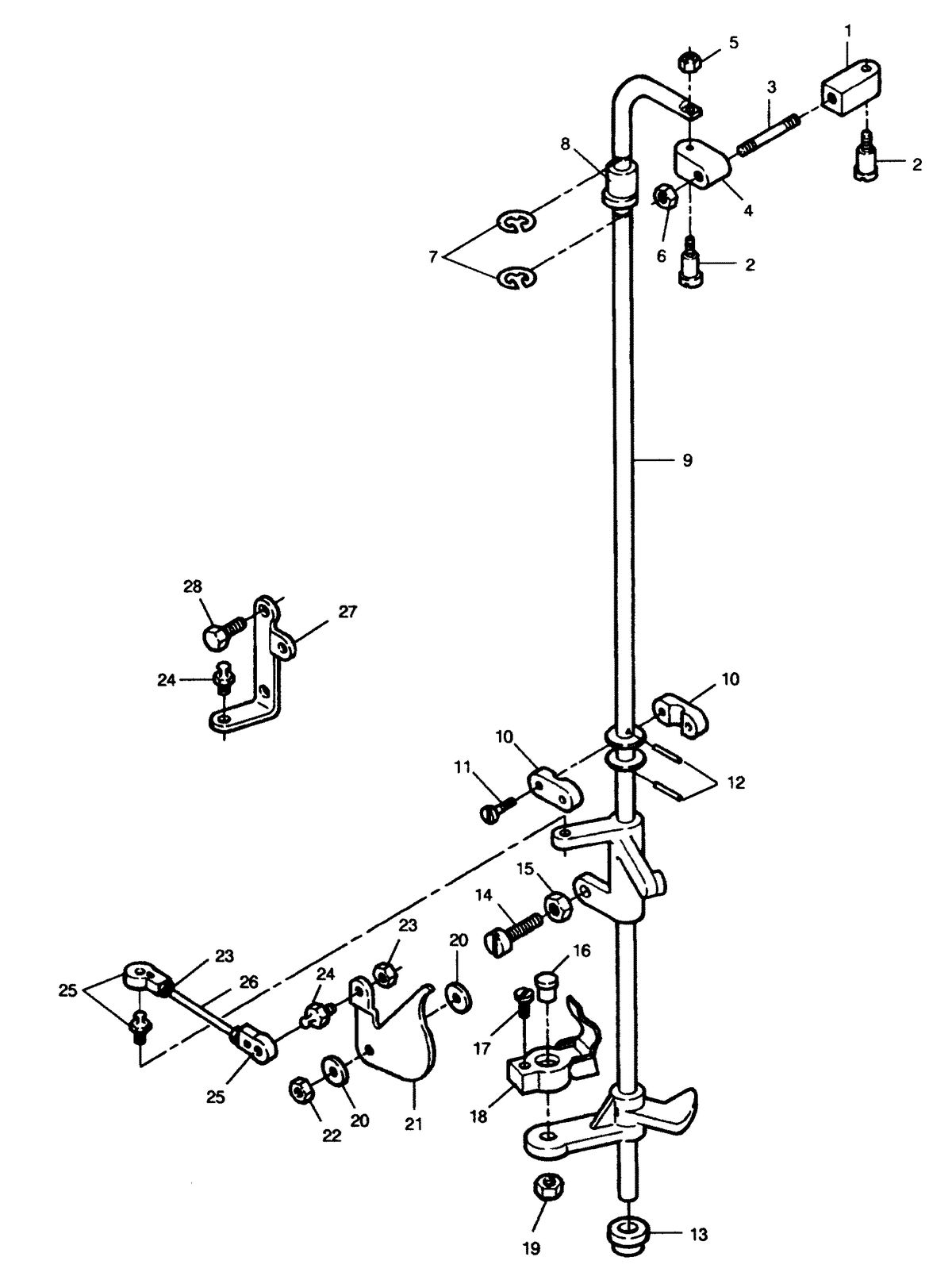 FORCE FORCE 1991 90 H.P. "A" MODELS TOWERSHAFT AND THROTTLE LINKAGE