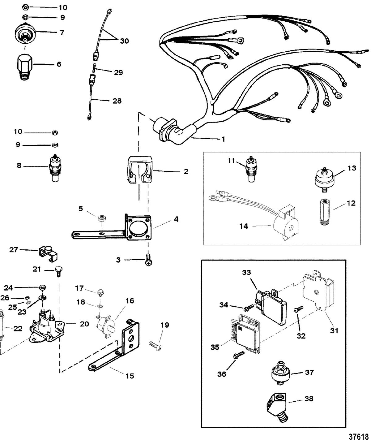 MERCRUISER 5.7L 2BBL 5.7LX 4BBL 350 MAG ALPHA/BRAVO WIRING HARNESS AND ELECTRICAL COMPONENTS