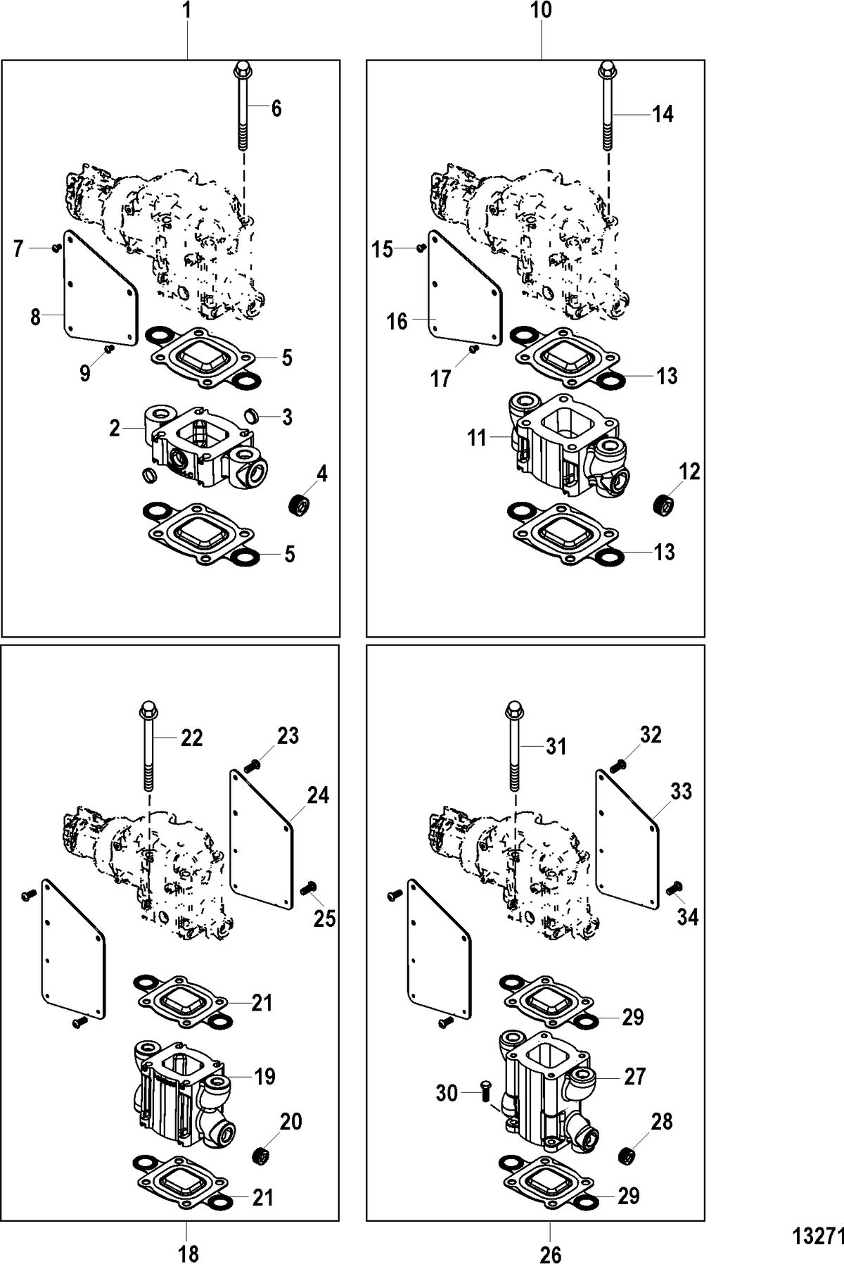 MERCRUISER 350 MAG MX 6.2L MPI INBOARD Exhaust Risers