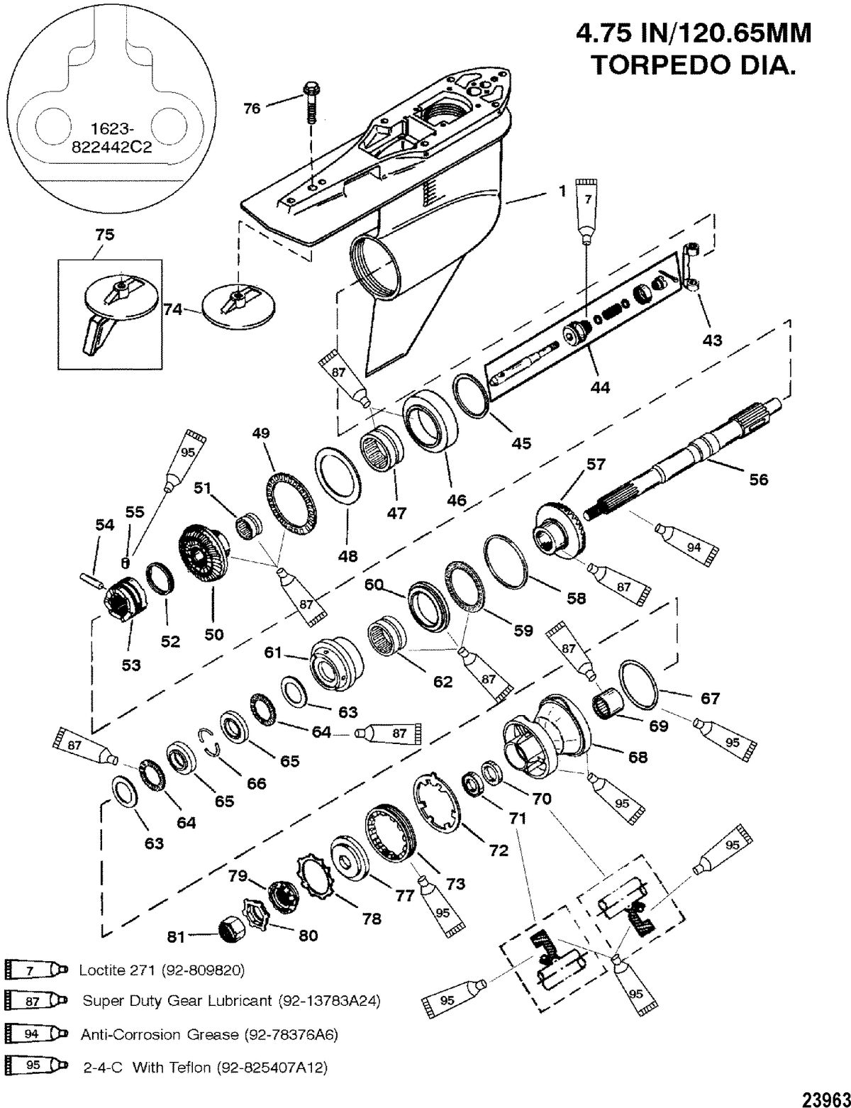 MERCURY/MARINER 225 AND 225 SEAPRO/MARATHON (3.0L CARB) G./HSG, PROP-C/R-S/N-0G437999 & BELOW-1623-822442C2 CASTING