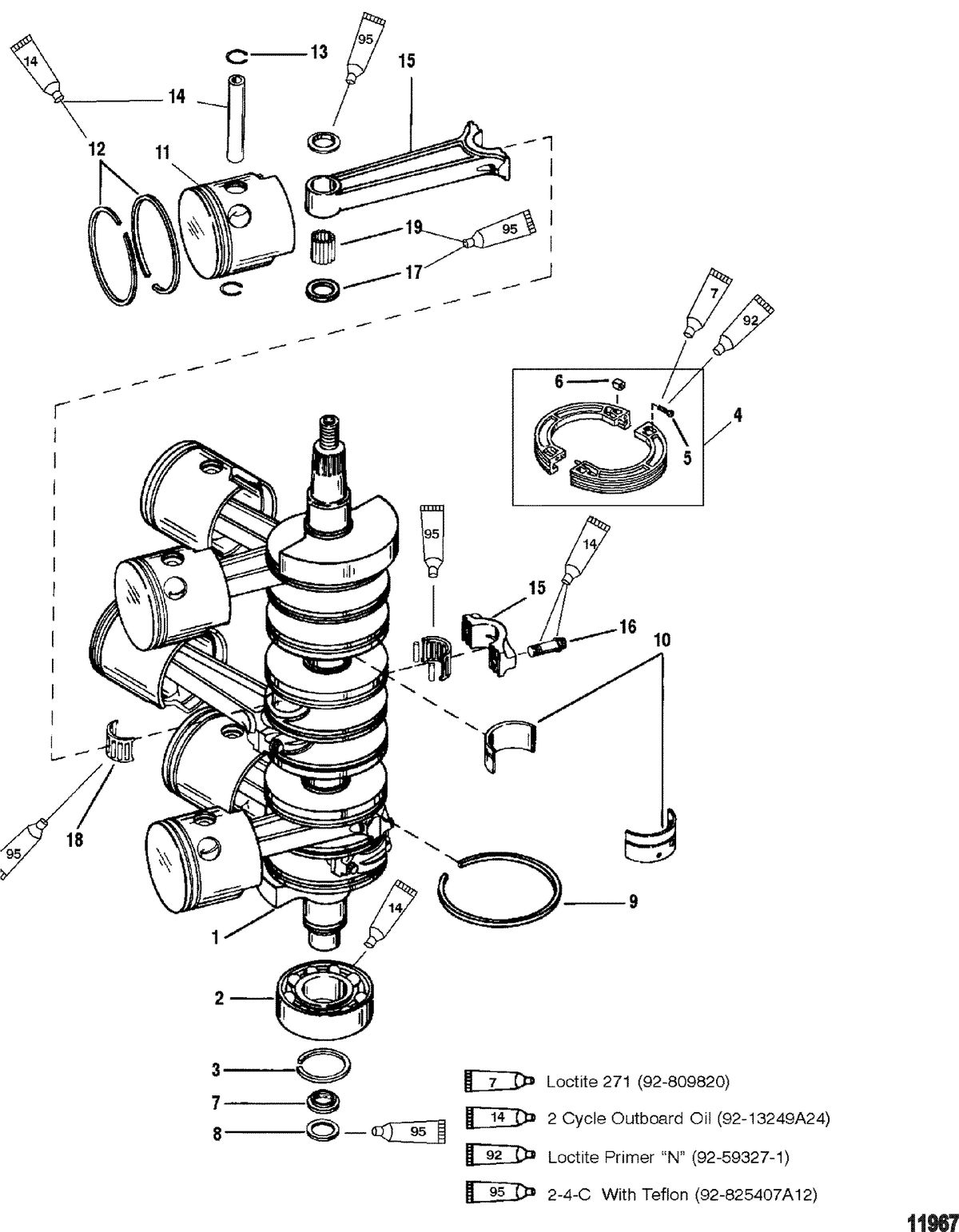 MERCURY/MARINER 135/150/175/200 XR6 MAGNUM III 105-140 JET Crankshaft, Pistons And Connecting Rods
