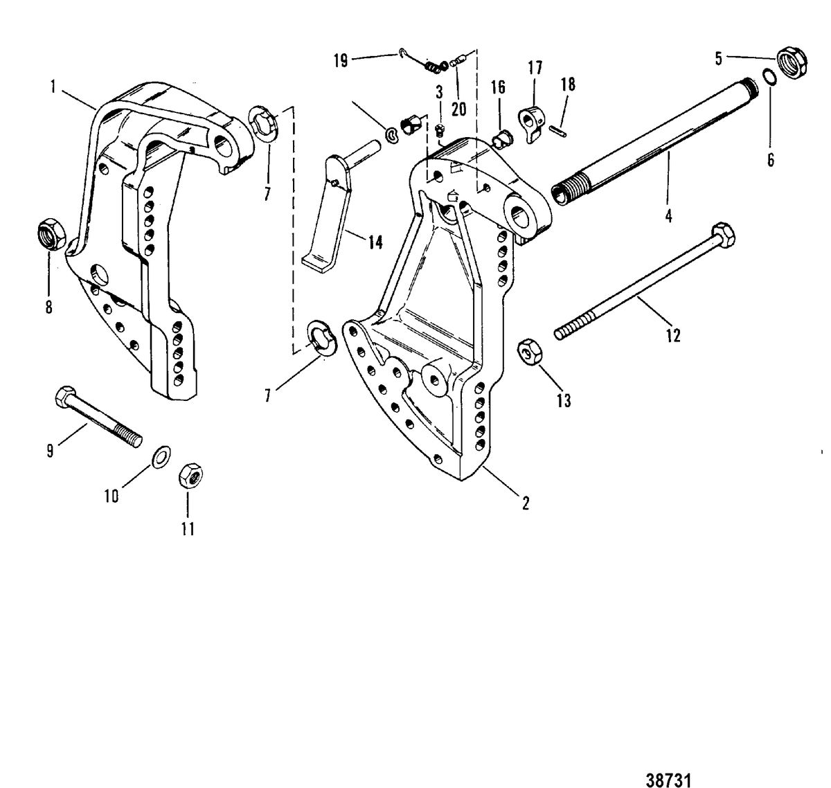MERCURY 35 HP TRANSOM BRACKET(POWER TRIM)(0C159199 AND BELOW)