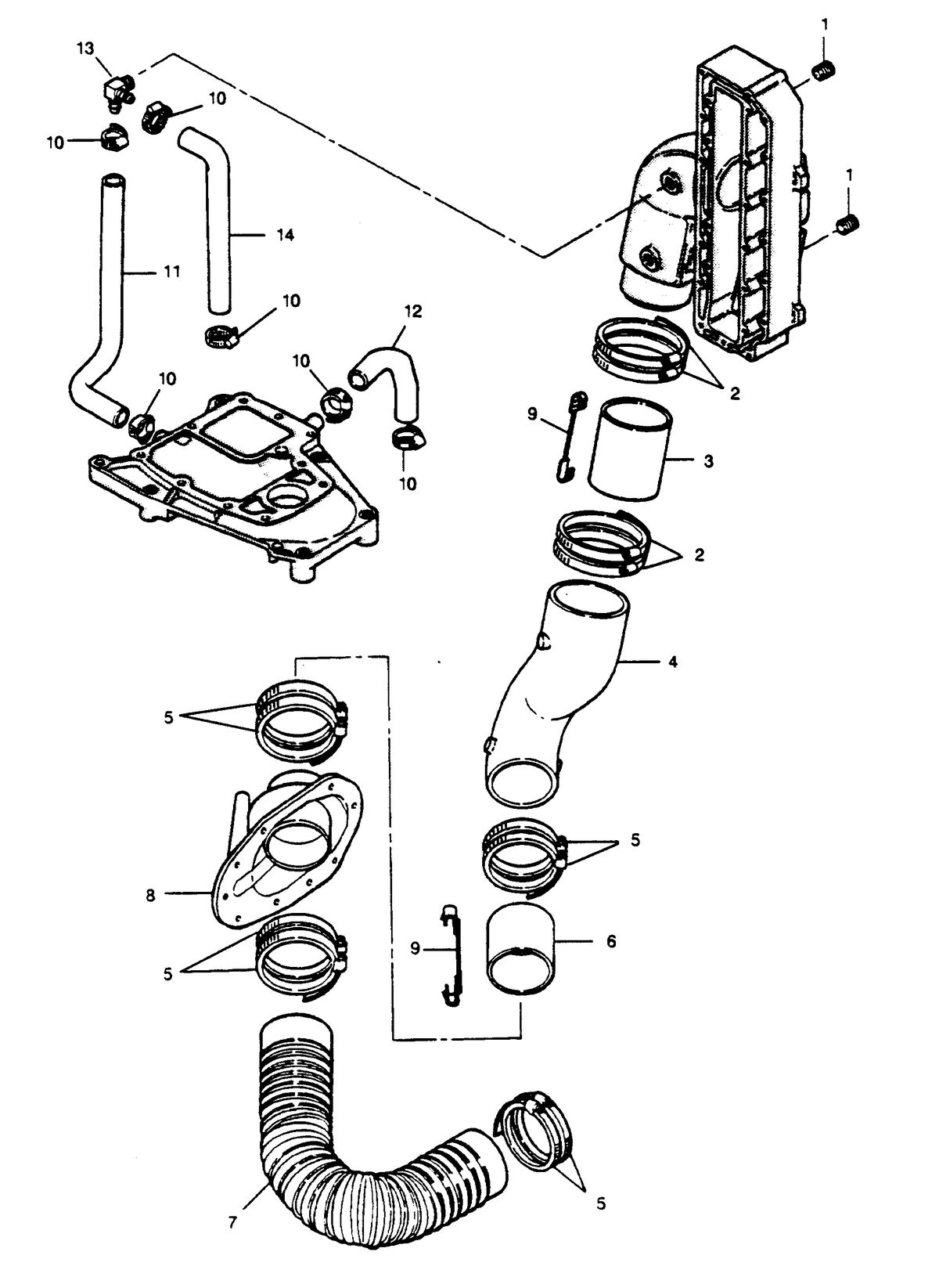 FORCE FORCE 1989 85 H.P. "B" MODEL L-DRIVE EXHAUST SYSTEM
