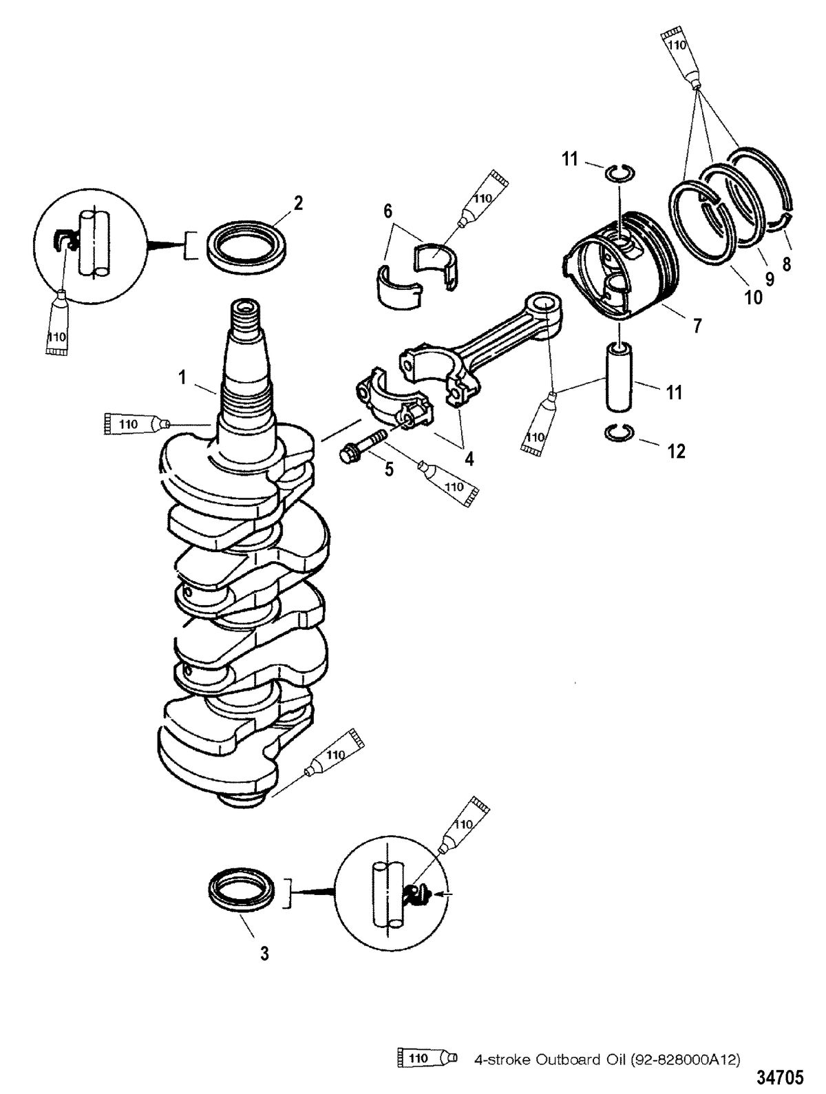 MERCURY/MARINER 40 ITALY/45 BODENSEE 50/50 BIGFOOT 4-STROKE Crankshaft/Pistons and Connecting Rods