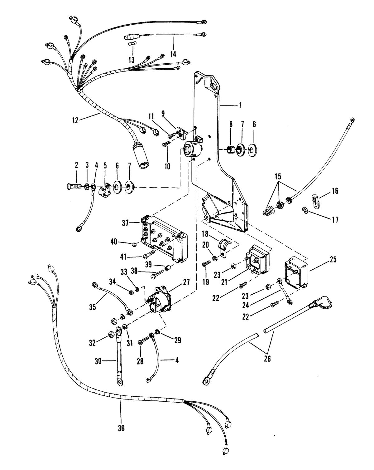 RACE OUTBOARD MERC 3.4L EFI WIRING HARNESS, STARTER SOLENOID AND RECTIFIER