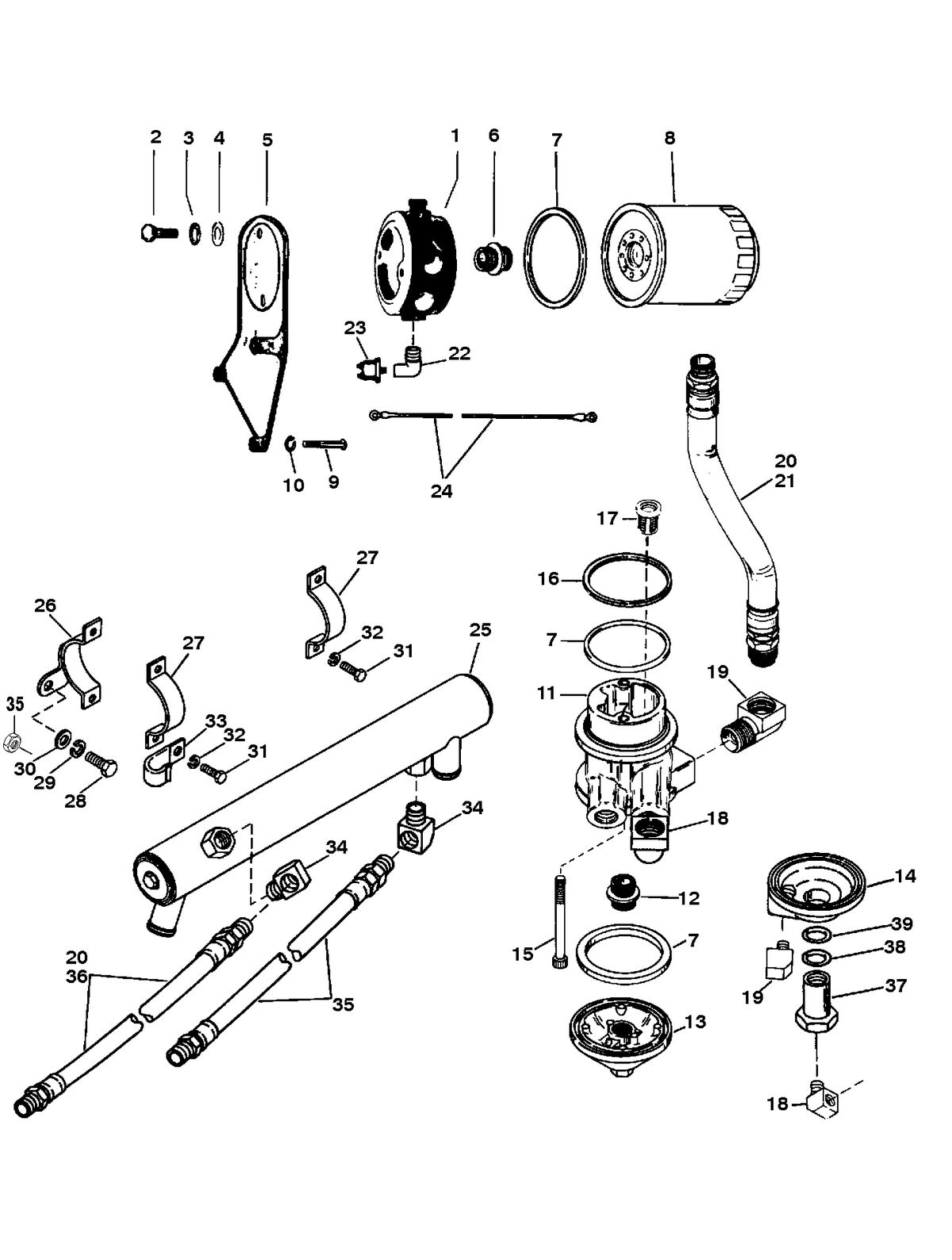 MERCRUISER 600SC GEN IV & V ENGINE OIL COOLER, OIL FILTER AND ADAPTOR(SER.# 0D456489-0F348966 )