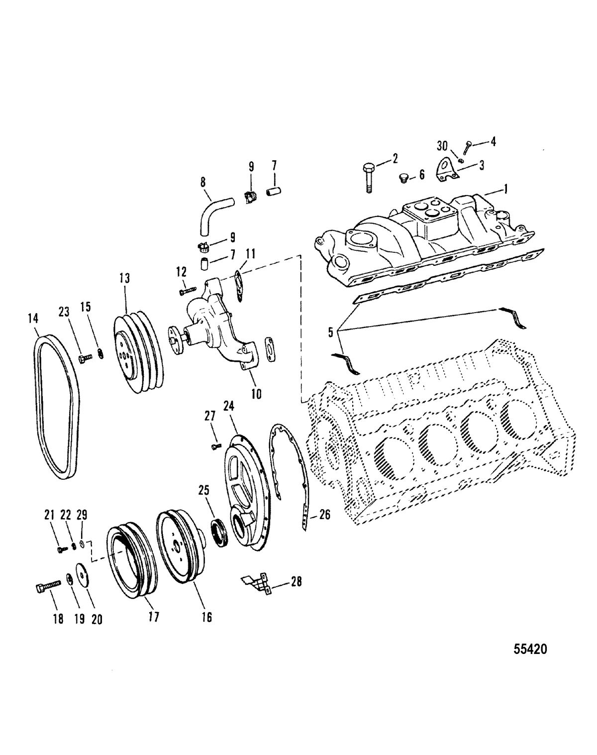 MERCRUISER 454 MAGNUM BRAVO ENGINE INTAKE MANIFOLD AND FRONT COVER