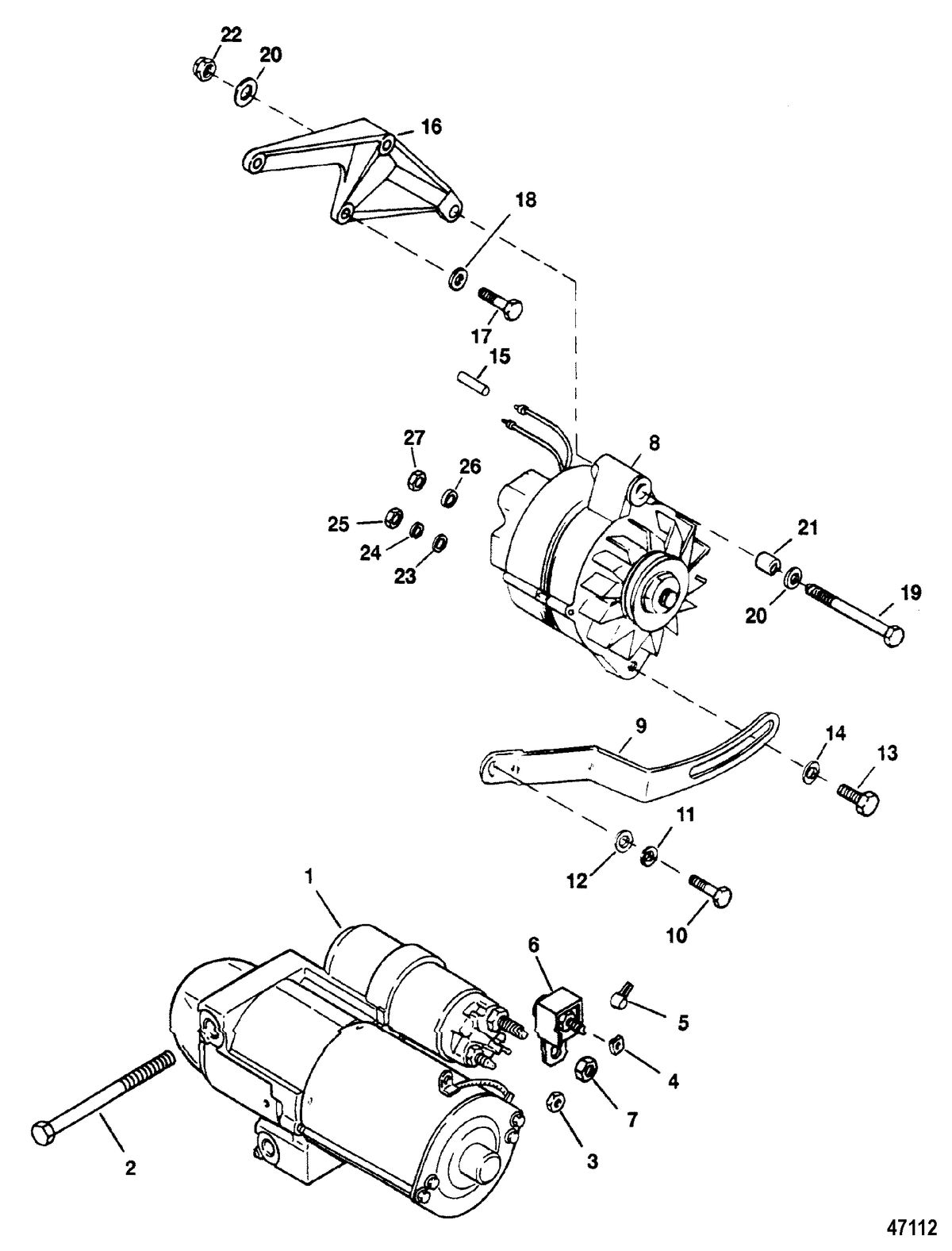 MERCRUISER 7.4 LX (EFI-MP) BRAVO STARTER MOTOR AND ALTERNATOR