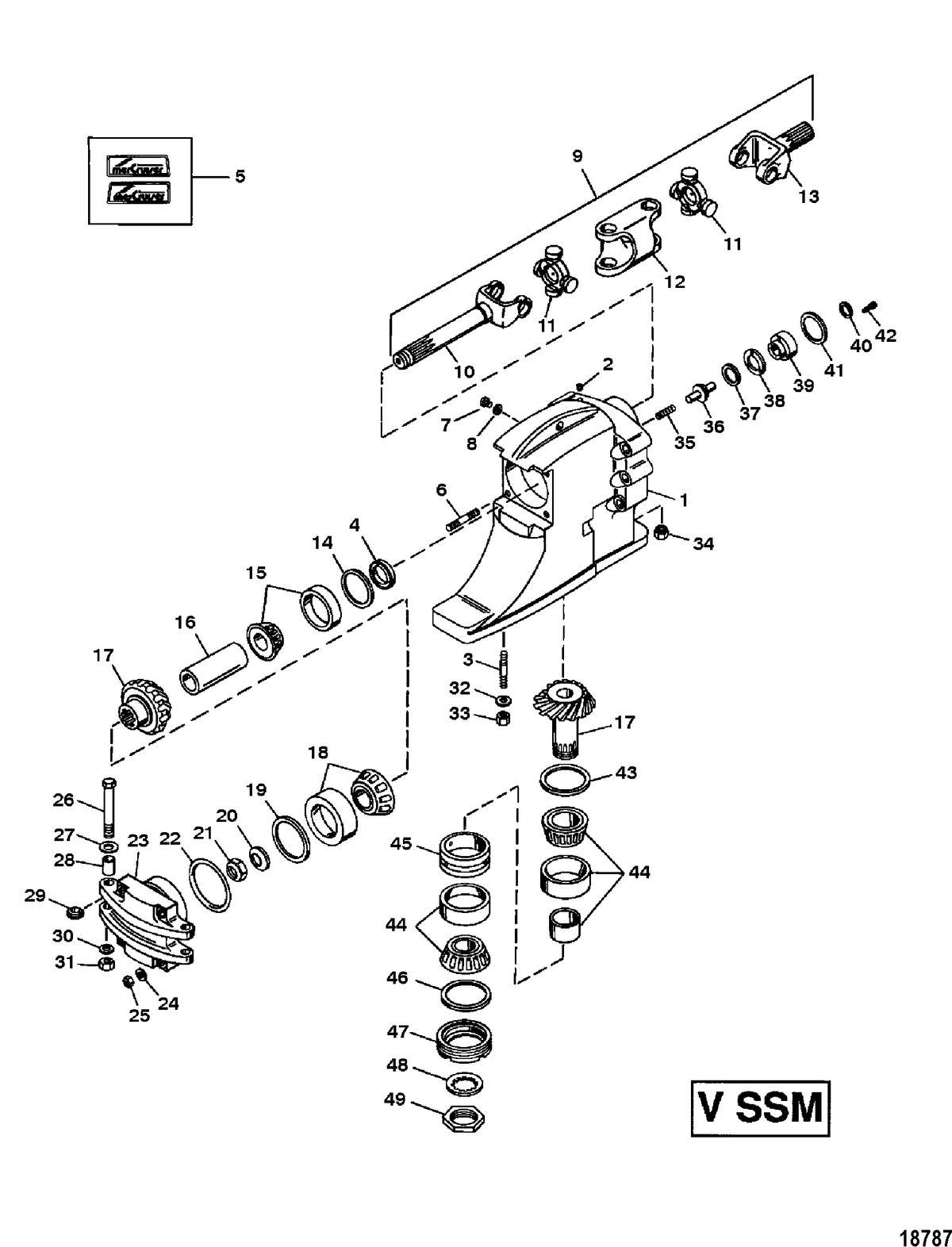 MERCRUISER ALPHA-ONE SS, II SSM, III, III SSM, IIIA SSM, IV SSM, V SSM DRIVESHAFT HOUSING AND GEAR ASSY(V SSM)