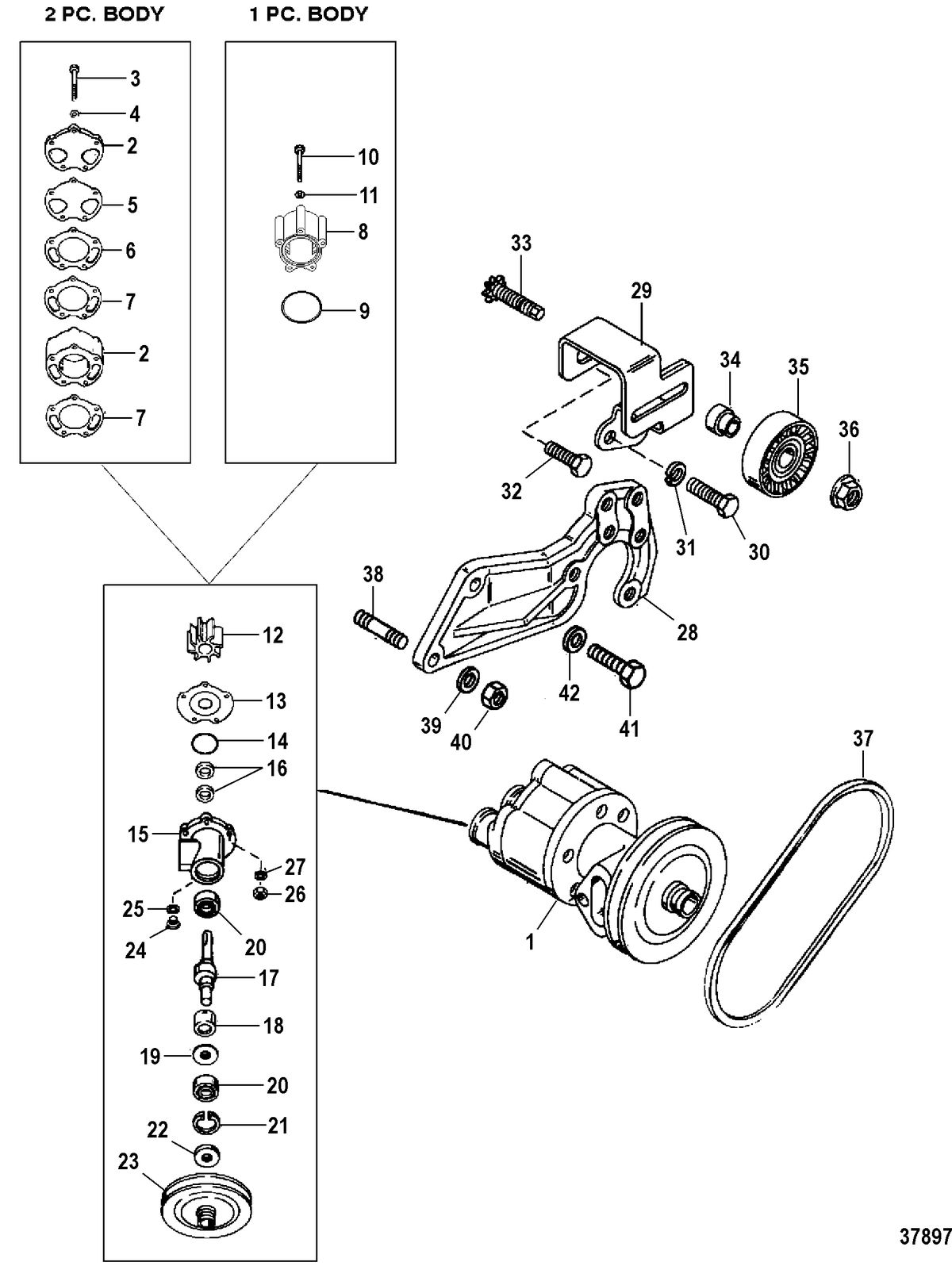 MERCRUISER 7.4L BRAVO I, II, III, ENGINE SEA WATER PUMP