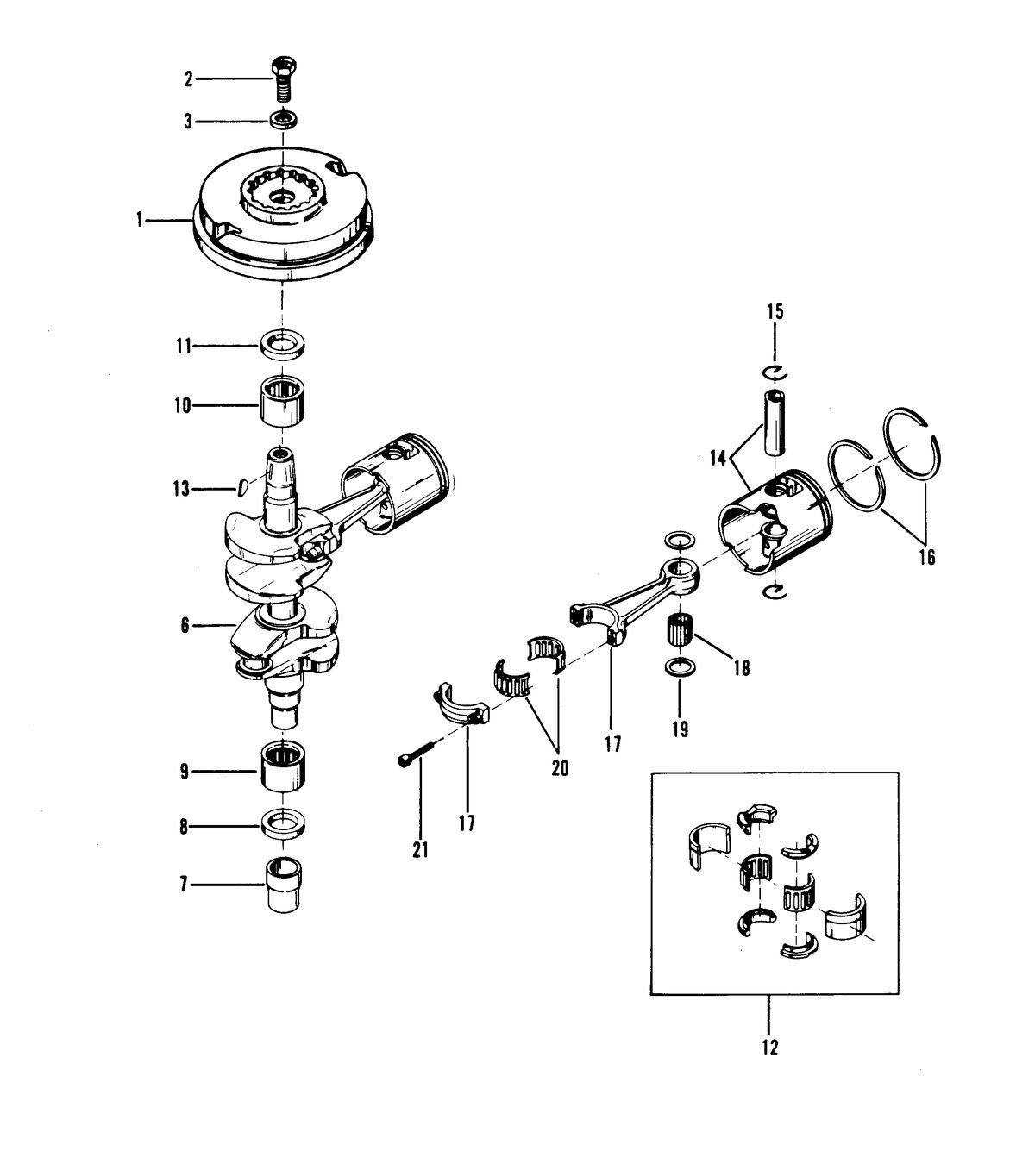 RACE OUTBOARD 25 XS CRANKSHAFT, PISTONS AND FLYWHEEL