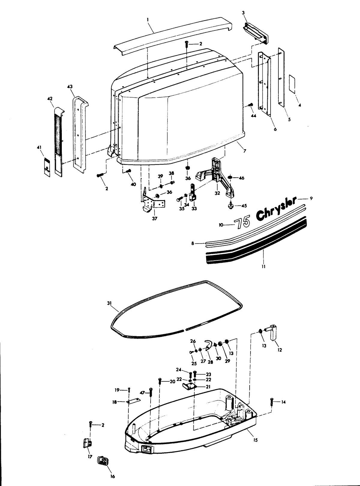 CHRYSLER 75 H.P. ENGINE COVER AND SUPPORT PLATE