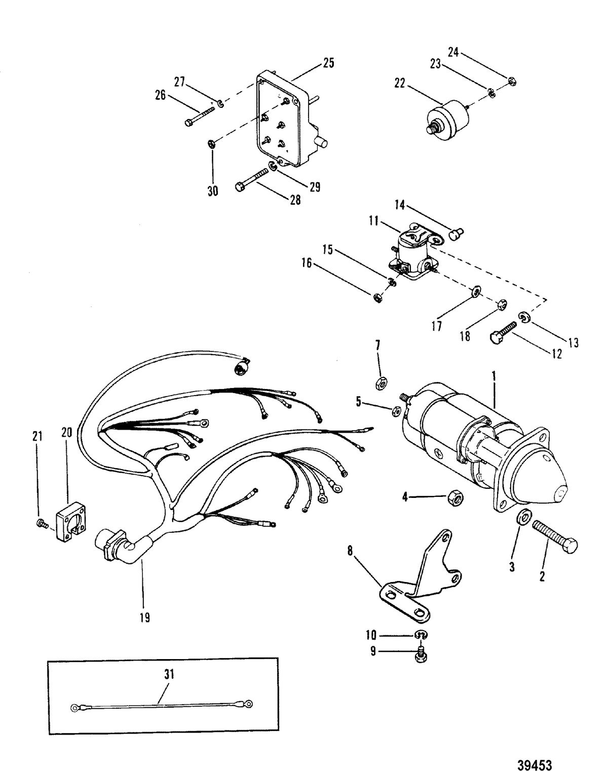 MERCRUISER 165 HP - 3.7L/170 HP/180 HP-3.7 L/LX/190 HP STARTER MOTOR AND WIRING HARNESS