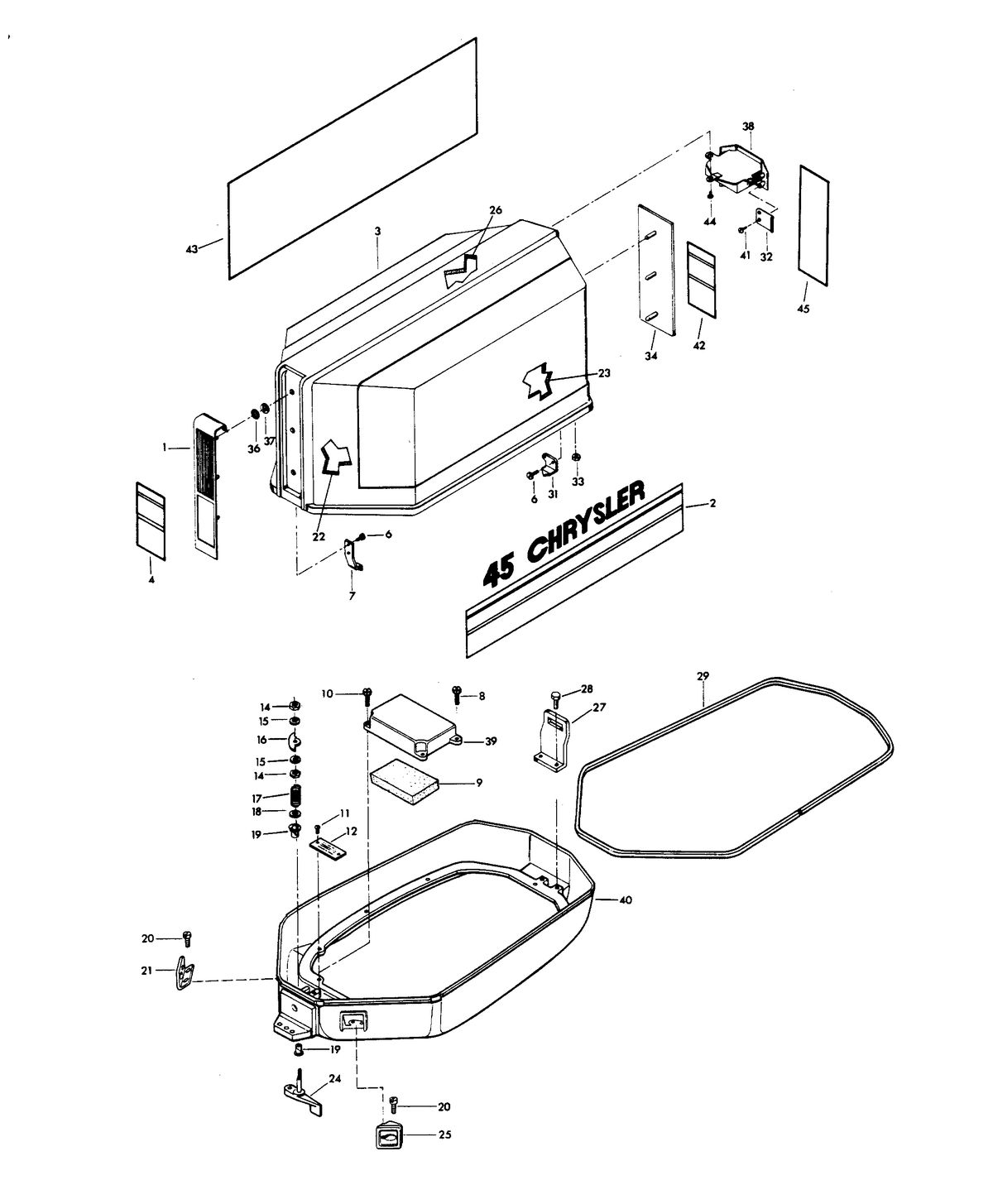 CHRYSLER 45 H.P ENGINE COVER AND SUPPORT PLATE (MODEL 459HOJ AND 459BOJ)