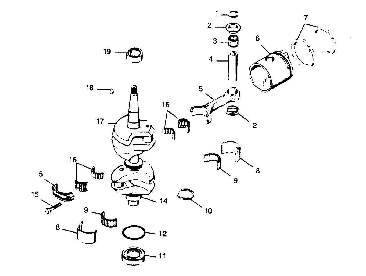 FORCE FORCE 1990 35 H.P. "A" MODELS CRANKSHAFT AND PISTON GROUP