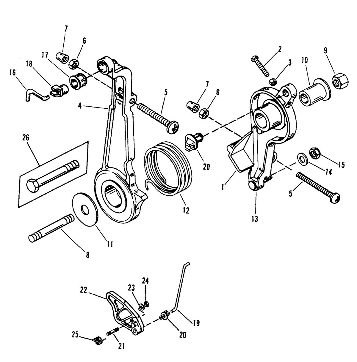 MERCURY/MARINER 50/55/60 HP JET 45 THROTTLE LEVER AND LINKAGE