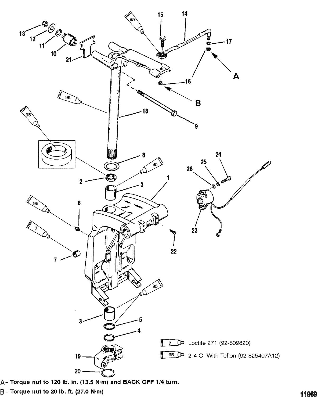 MERCURY/MARINER 135/150/175/200 XR6 MAGNUM III 105-140 JET Swivel Bracket And Steering Arm