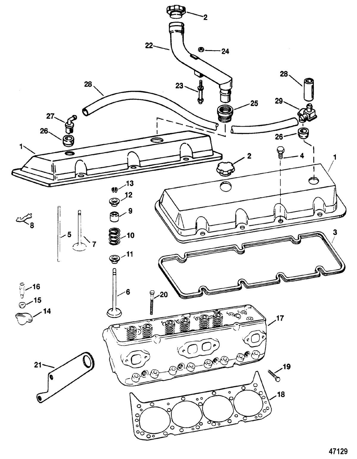 MERCRUISER 7.4 LX (EFI-MP) BRAVO CYLINDER HEAD AND ROCKER COVER