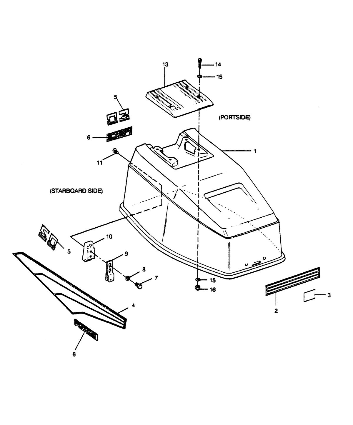 FORCE FORCE 1989 50 H.P. "D" MODELS ENGINE COVER (MAXUM MODELS)