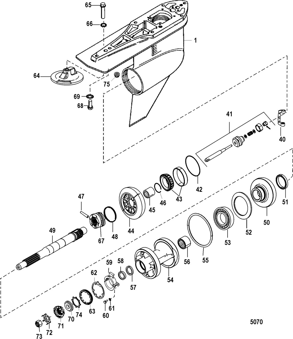 MERCRUISER ALPHA ONE GEN II STERNDRIVE AND TRANSOM ASSEMBLY GEAR HOUSING(PROP SHAFT)(STANDARD ROTATION)