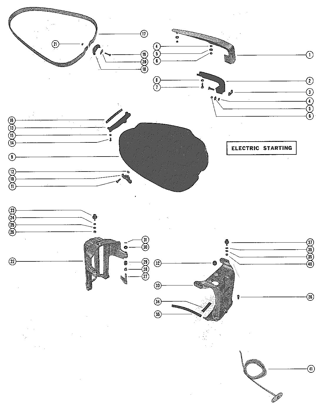 MERCURY MERC 500 TOP COWL ASSEMBLY AND SUPPORT BRACKETS (ELECTRIC)