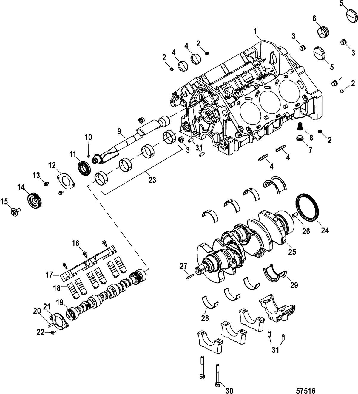 MERCRUISER 4.5L MPI ALPHA/BRAVO Cylinder Block, Camshaft, Crankshaft, and Balanceshaft