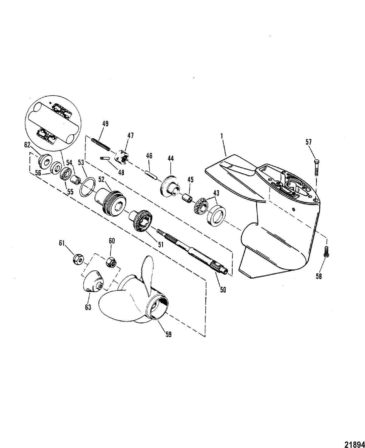 MERCURY/MARINER 6/8/9.9/15 HP Gear Hsg(Propshaft-Design II-Refer to Driveshaft Drawing)