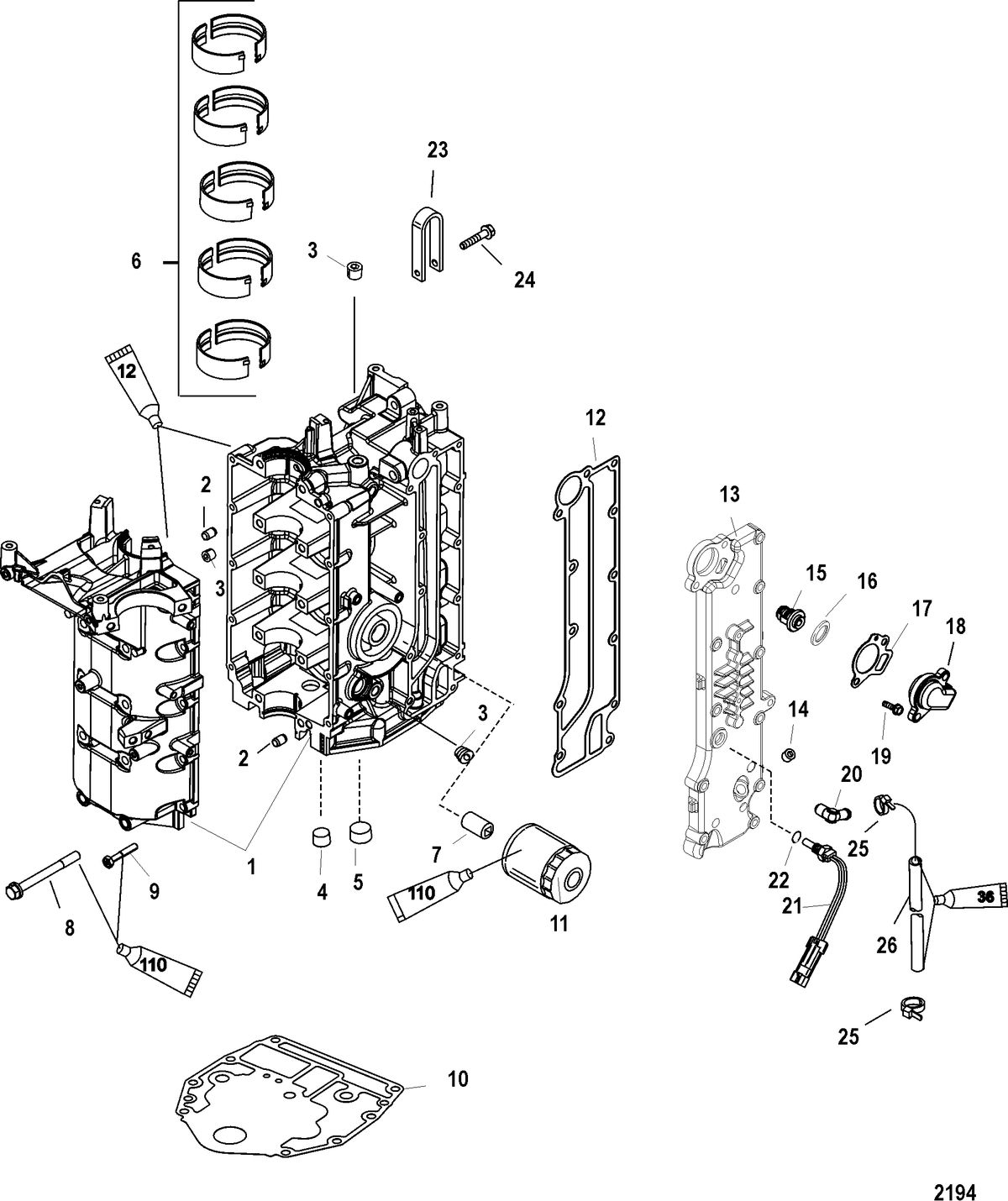 MERCURY/MARINER 40/50/60 EFI (4 CYLINDER) 4-STROKE Cylinder Block and Crankcase