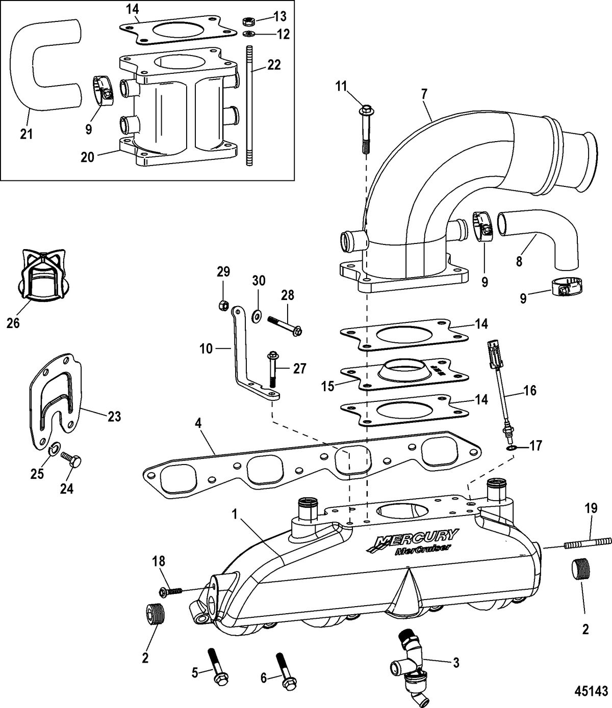 MERCRUISER 8.2L MAG / 8.2L MAG HO Exhaust Manifold, Elbow and Riser
