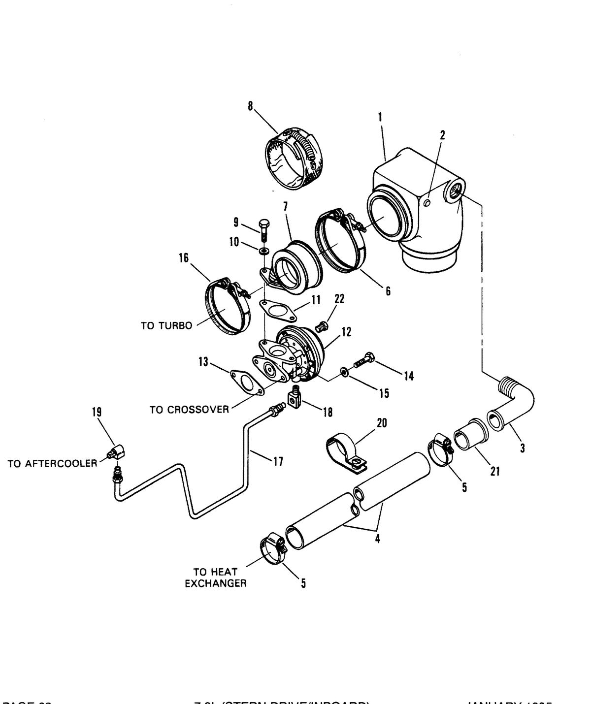 MERCRUISER D7.3L/270 DIESEL ENGINE (STERN DRIVE/INBOARD) WASTEGATE AND EXHAUST ELBOW (INBOARD)