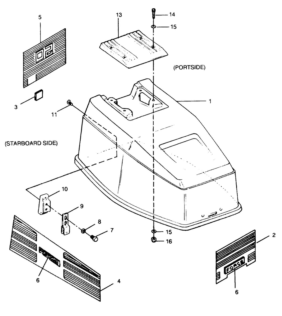FORCE FORCE 1991 50 H.P. "B" MODELS ENGINE COVER (BAYLINER MODELS)