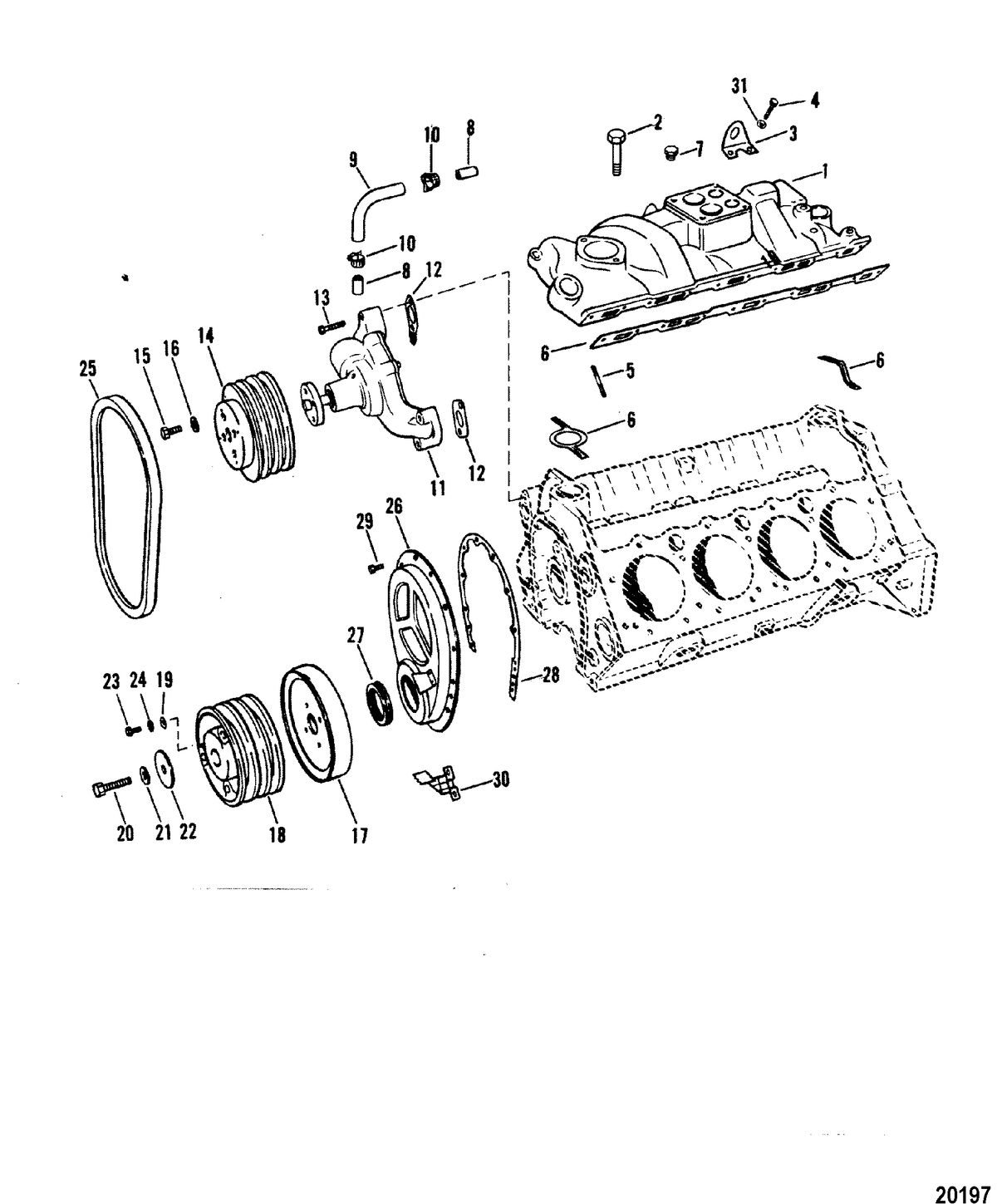 MERCRUISER 330 H.P. ENGINE W/BORG WARNER Intake Manifold and Front Cover(Cast Crankshaft Pulley)